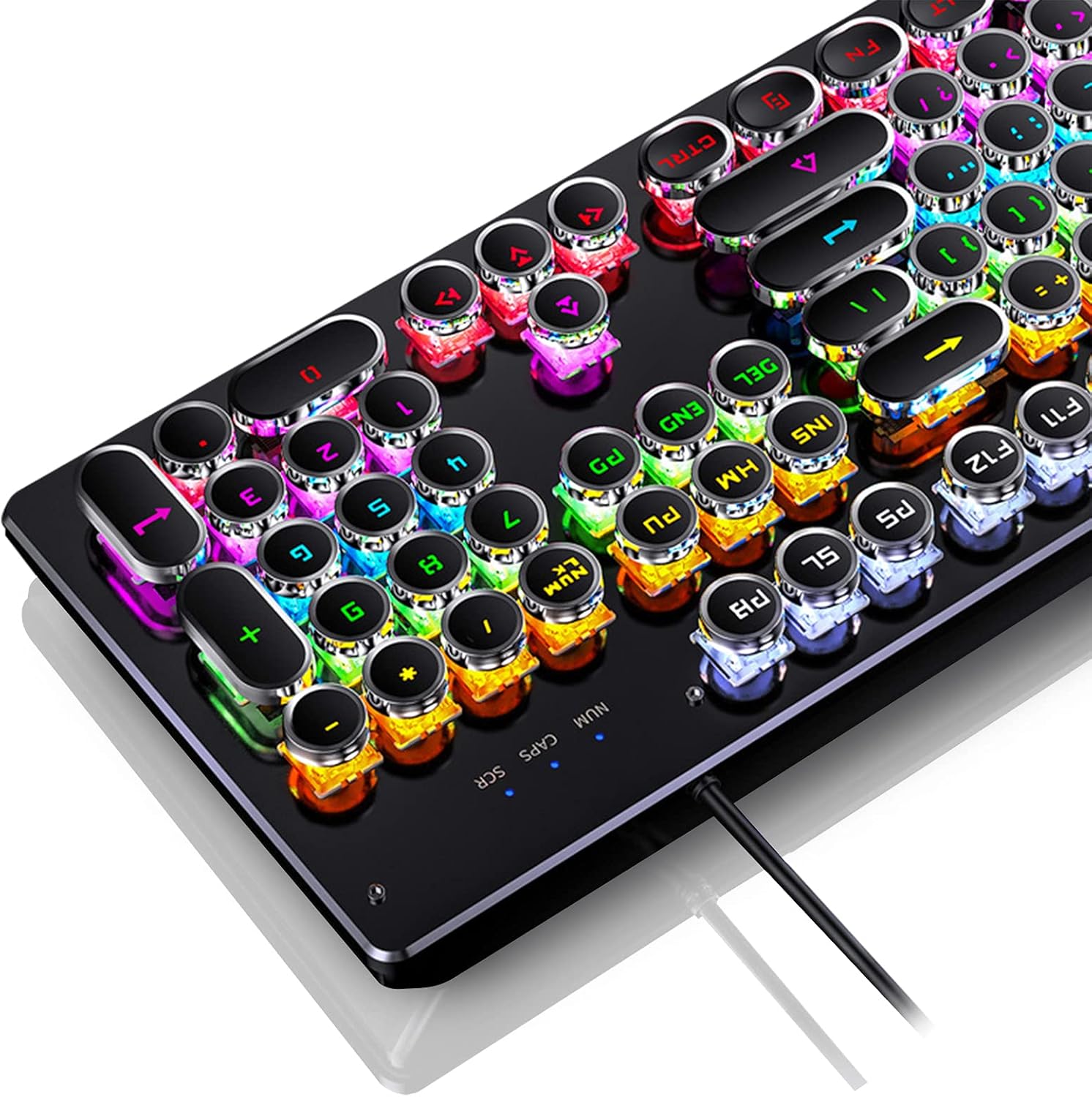 ALKEM Mechanical Gaming Keyboard with Rainbow Backlit Typewriter Retro Mechanical Keyboard Full-Size 104 Keys USB Wired Black Keyboard Blue Switch Ergonomic Keyboard Scratch Resistant Keyboard Pack of 2