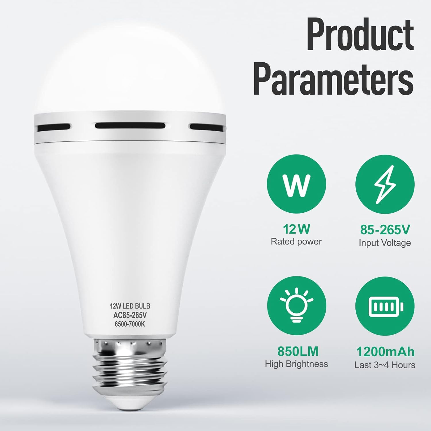 Rechargeable Emergency Led Light Bulb with Hook,Stay Lights Up When Power Failure, 1200mAh 12W 60W Equivalent LED Light Bulbs for Home, Camping, Hiking, 10 Pack