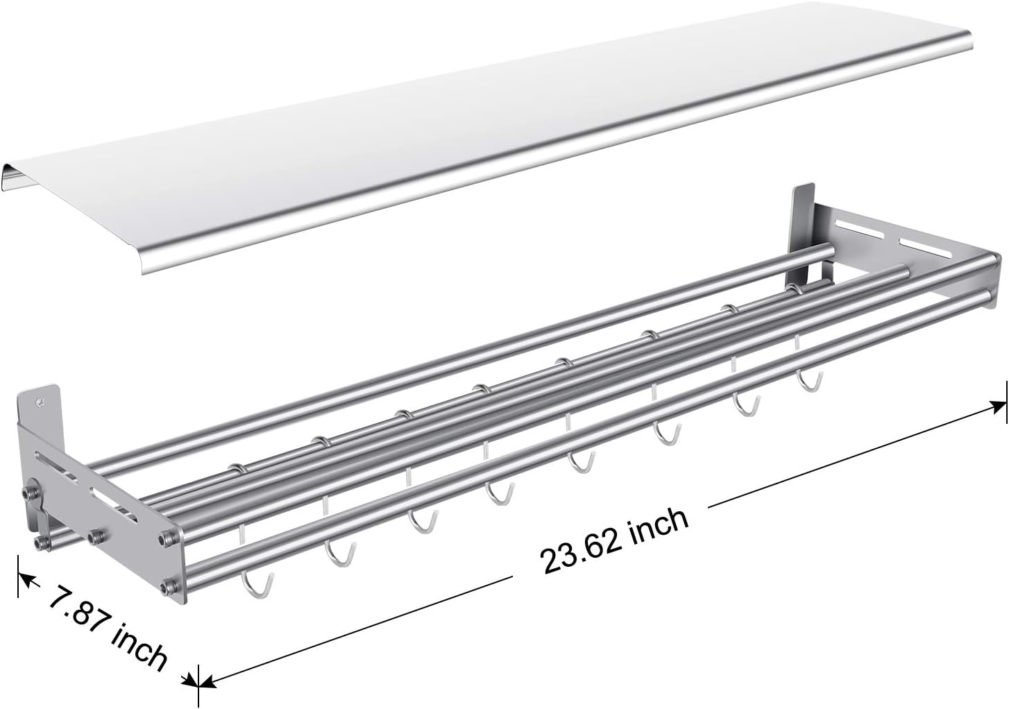 Spice Rack Organizer with 8 Hooks Wall Mounted Seasoning Shelf 304 Bathroom Kitchen Commercial Shelf Rack Restaurant Bar Multifunctional Storage Shelf (7.87, 23.62)