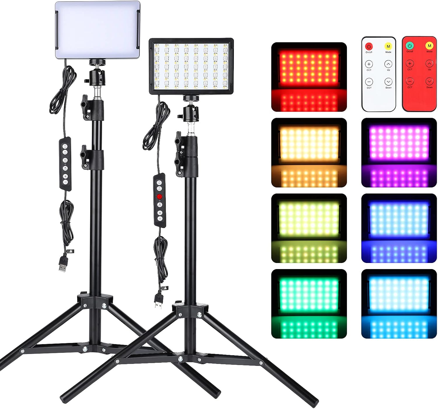 Led Video Light for Camera, RGB Photography Lighting Kit (2 Packs) with Adjustable Tripod Stand/Remote,Dimmable 6500K for Desktop Filming/Streaming/Video Conferencing/Studio Shooting Pack of 2