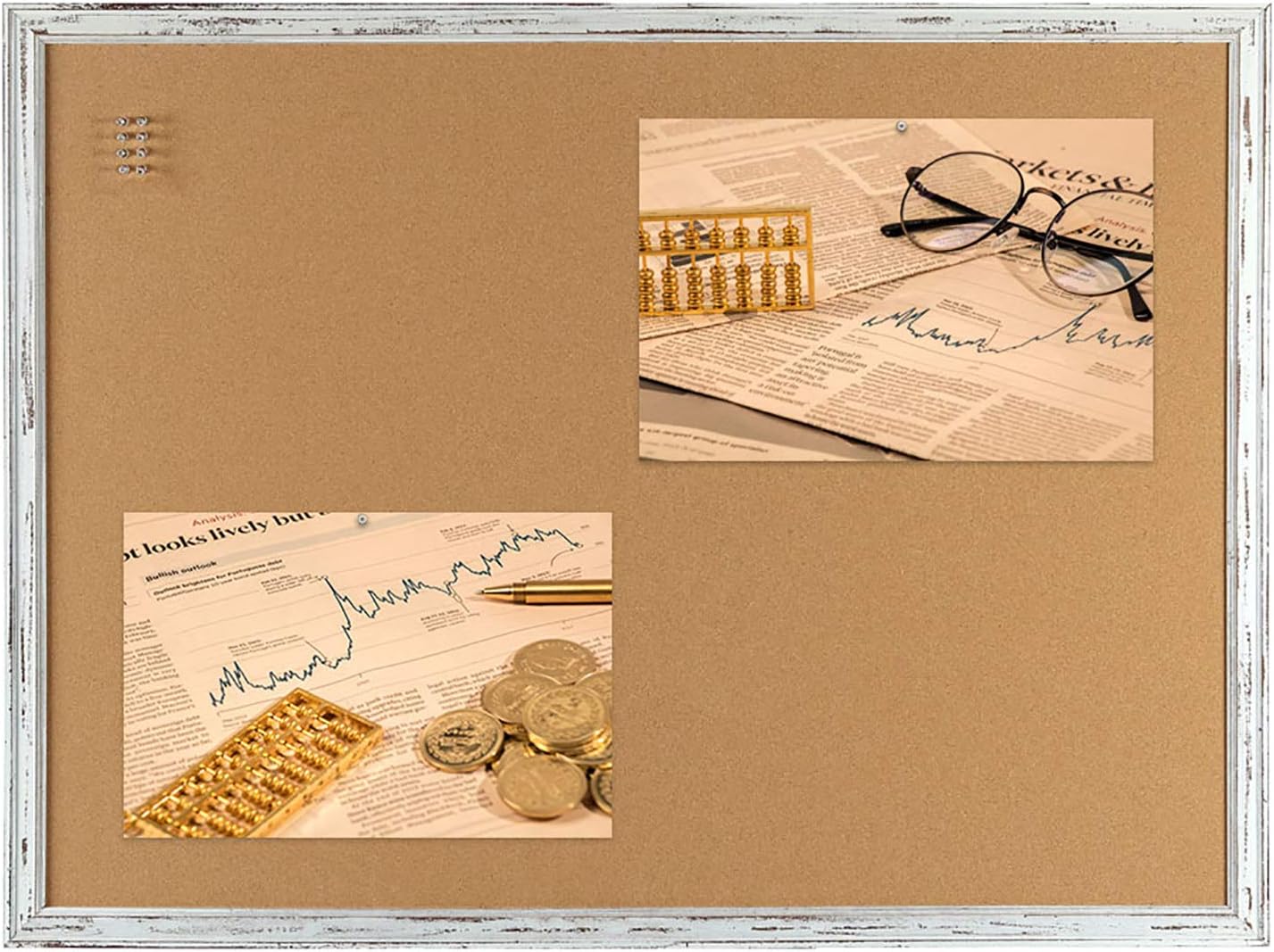 Cork Board Bulletin Board, Vintage Style White Frame, 24 x 36 Inches, 10 Push Pins Included Pack of 2