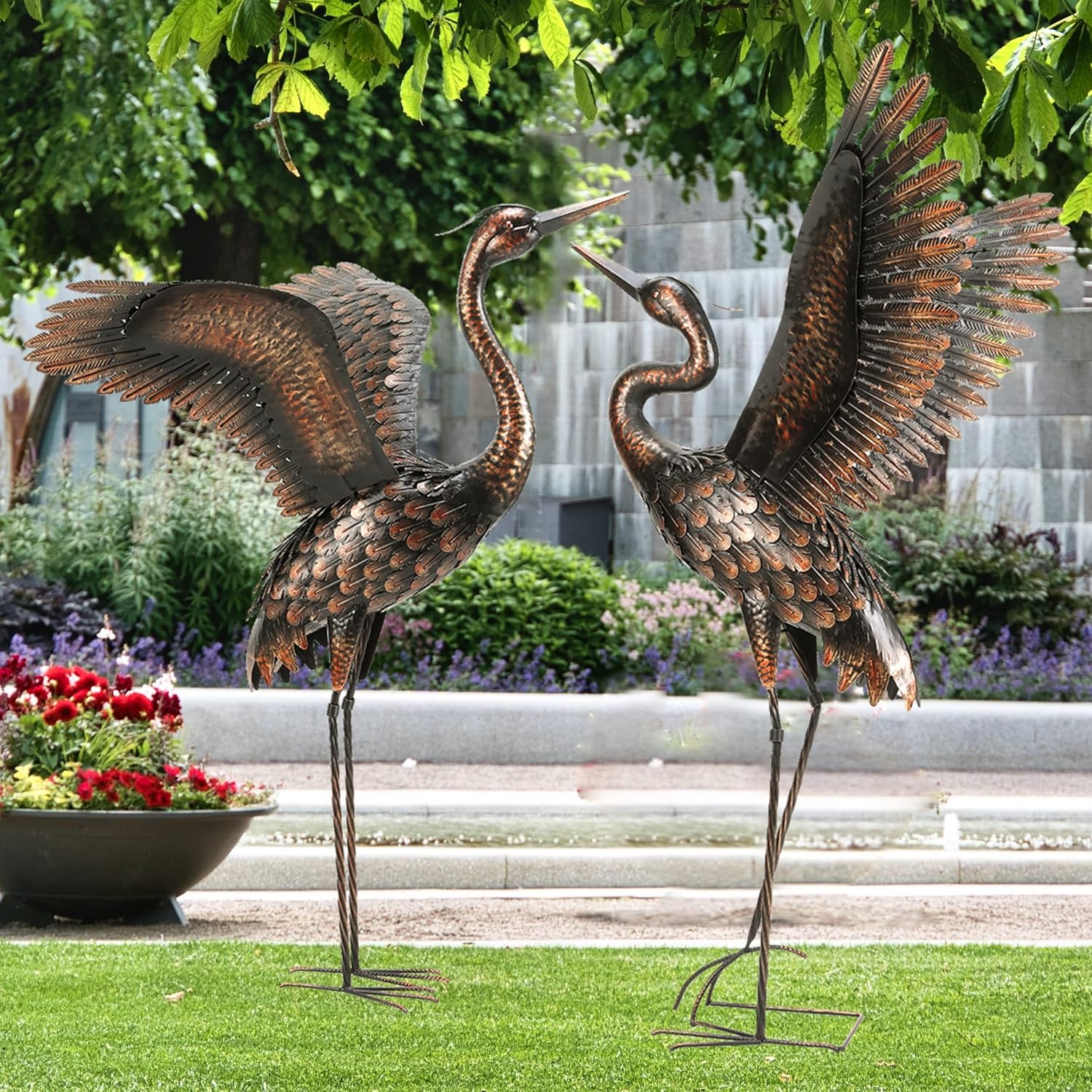 Garden Statue Outdoor Metal Heron Crane Yard Art Sculpture for Lawn Patio Backyard Decoration ,46 inch (2-Pack)