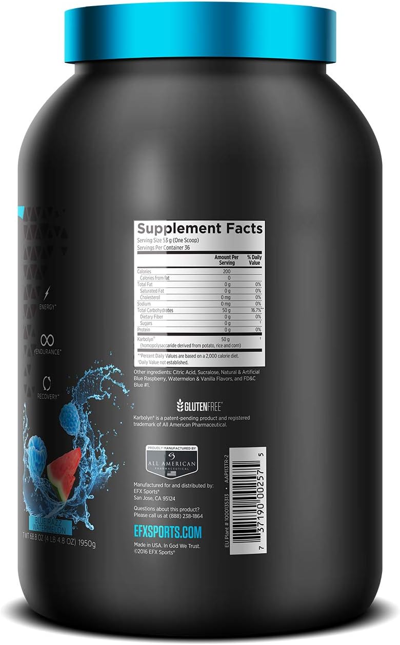 EFX Sports Karbolyn Fuel | Pre, Intra, Post Workout Carbohydrate Supplement Powder | Carb Load, Energize, Improve & Recover Faster | Easy to Mix | Blue Razz Watermelon (4 LB 4.8 OZ) Pack of 2