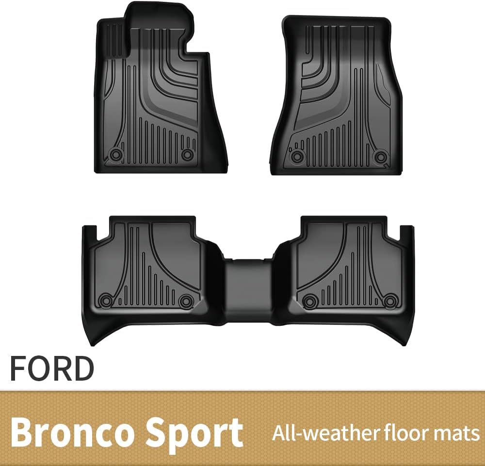 AOMSAZTO Car Floor Mats Liners for Ford Bronco Sport 2021 2022, Heavy Duty TPE All Weather Car Floor Mats, 1st & 2nd Row Full Set Rubber Floor Liners, Anti Skid Car Mats, Black