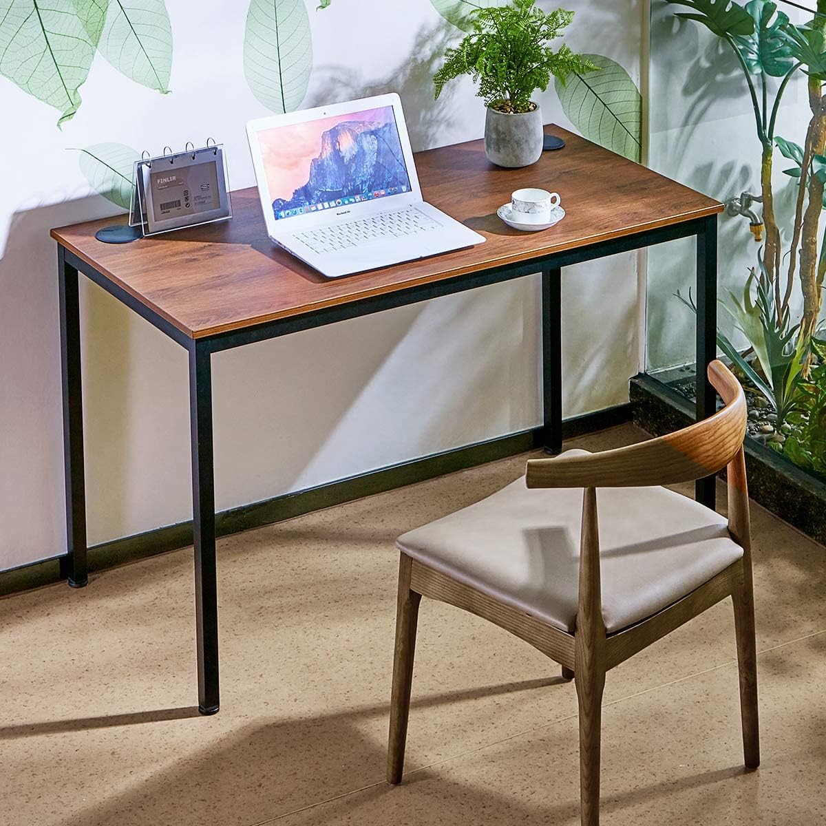 It's_Organized Computer Desk 47 Inch Home Office Study Writing Desk,Modern Simple Laptop Computer Table, Easy Assembly, Industrial Style, White Metal Frame,Wood Grain Pack of 2