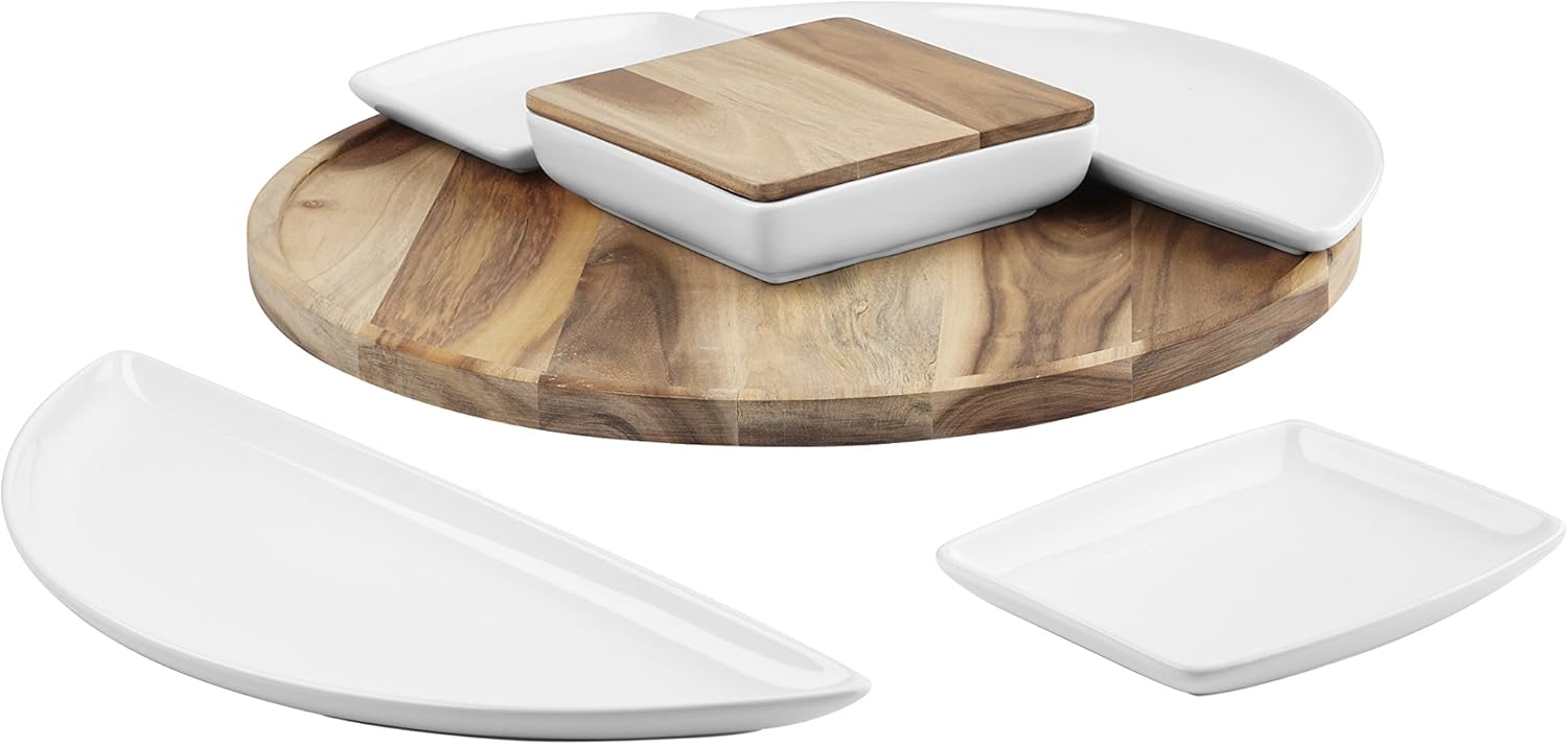 Umbra Spun Lazy Susan Server, White/Natural Pack of 2