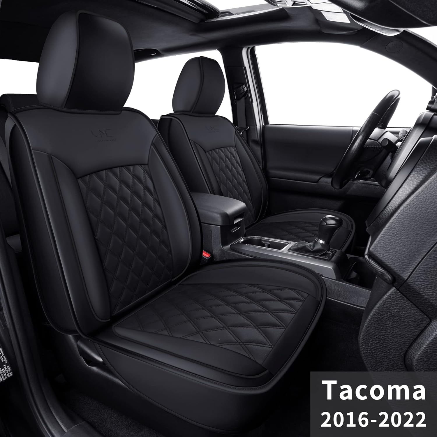 LUCKYMAN CLUB 2 Front Tacoma Seat Covers Custom Fit 2016-2021 Tacoma Crew Cab and Extended Cab (Black 2 pcs)