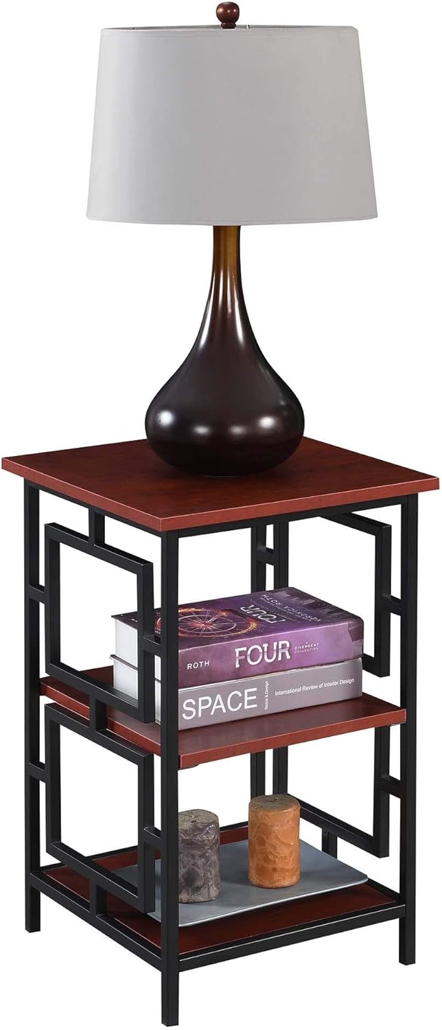 Convenience Concepts Town Square Metal Frame End Table, Cherry/Black
