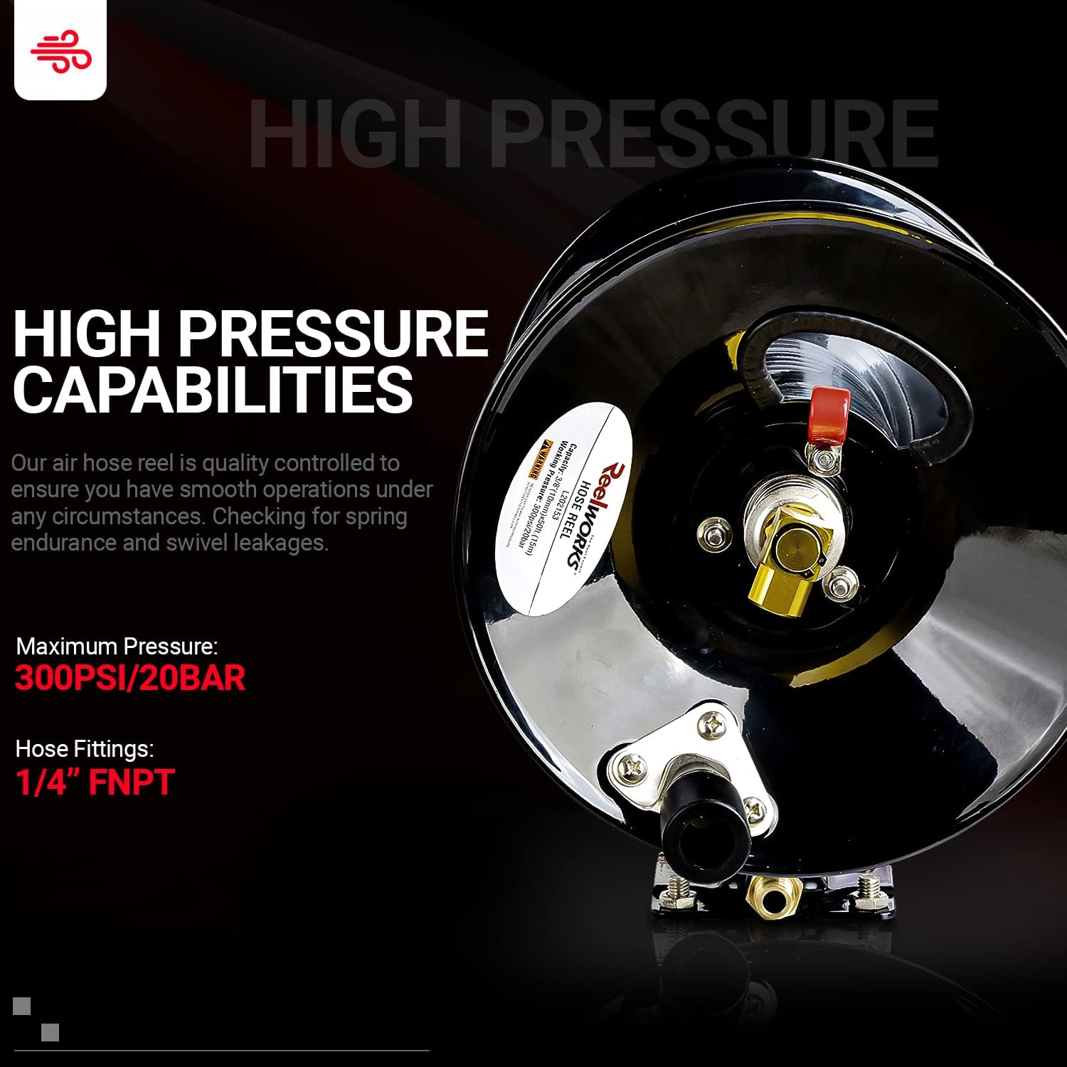 REELWORKS Air-Hose-Reel Retractable Hand Crank Reel 3/8