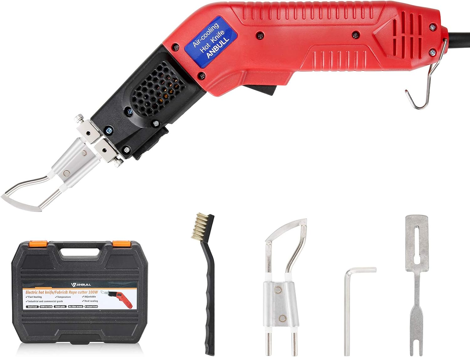 Anbull 100W Rope Cutter Fabric Cutter, Pro Electric Hot Knife Heat Sealer with Adjustable Power, Cutting Tool Kit- with Blades & Accessories (110V/100W)