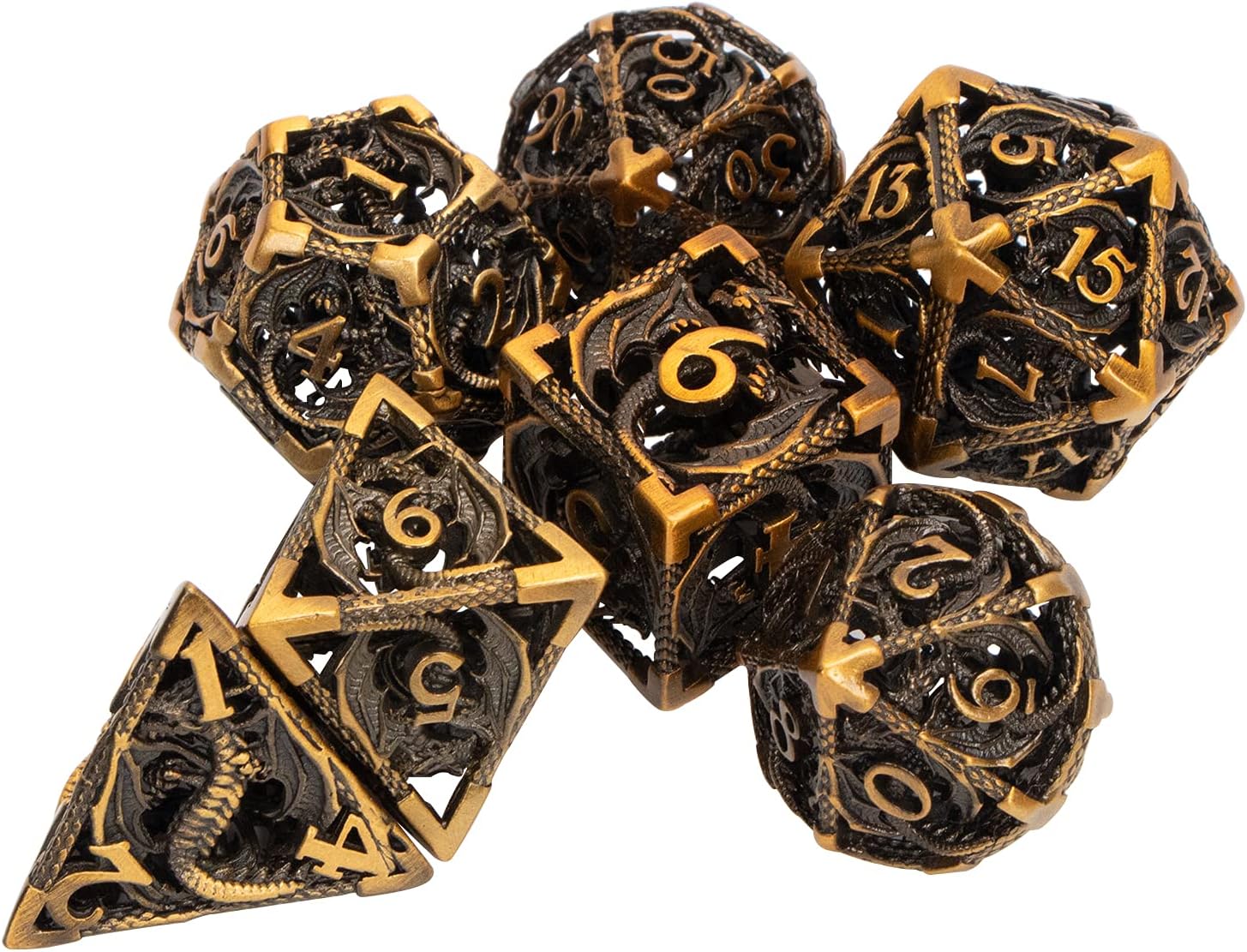DND Dice Set for Dungeons and Dragons, RUNFNG Hollow Metal Polyhedral Dice Set D&D Dice Set with Gift Box, RPG D+D Role Playing Dice for MTG, Warhammer, D20 D12 D10 D8 D6 D4 (Rainbow) Pack of 2