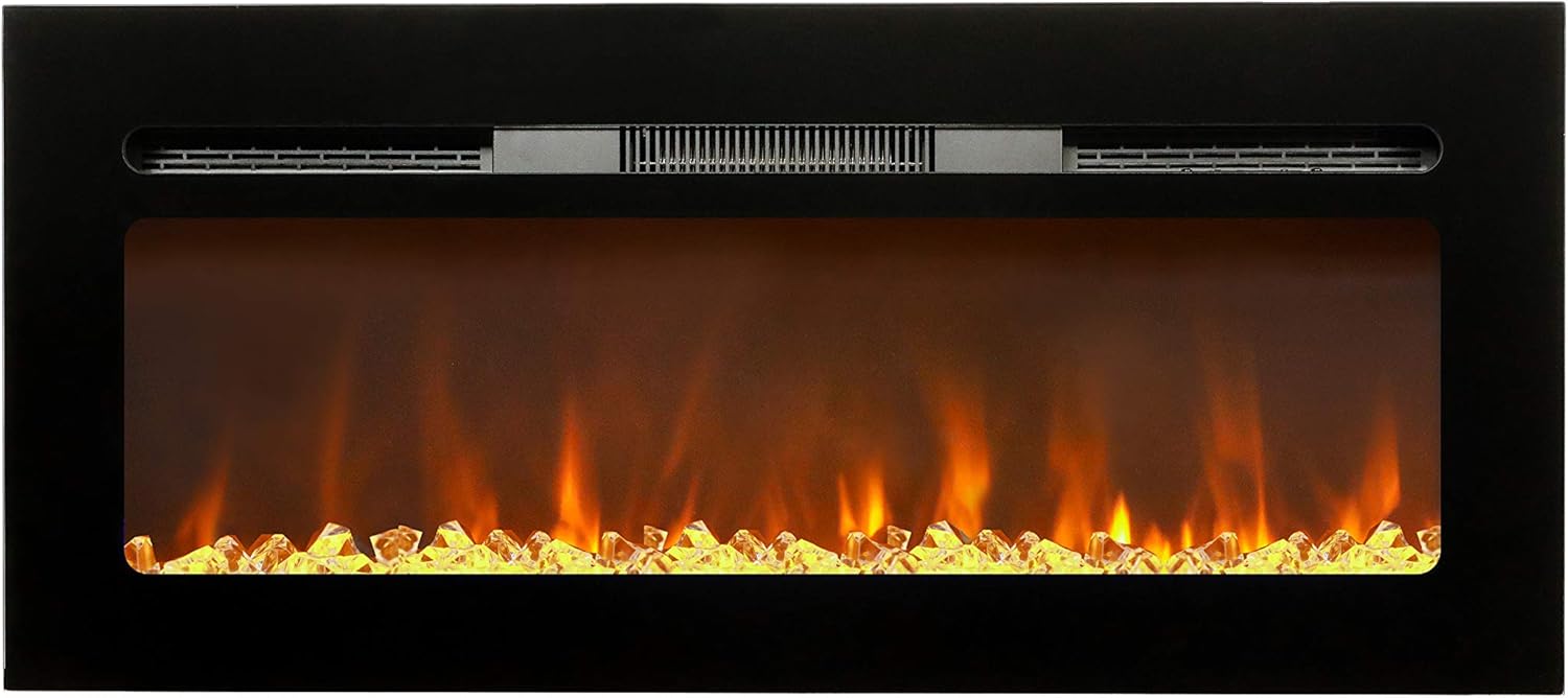 BizHomart Doris 40 Electric Fireplace, Recessed & Wall Mounted Electrical Fireplace with Bracket, Ultra Thin, Low Noise, Remote Control, Timer, Logset & Crystal, Adjustable Flame Color, 1500W, Black