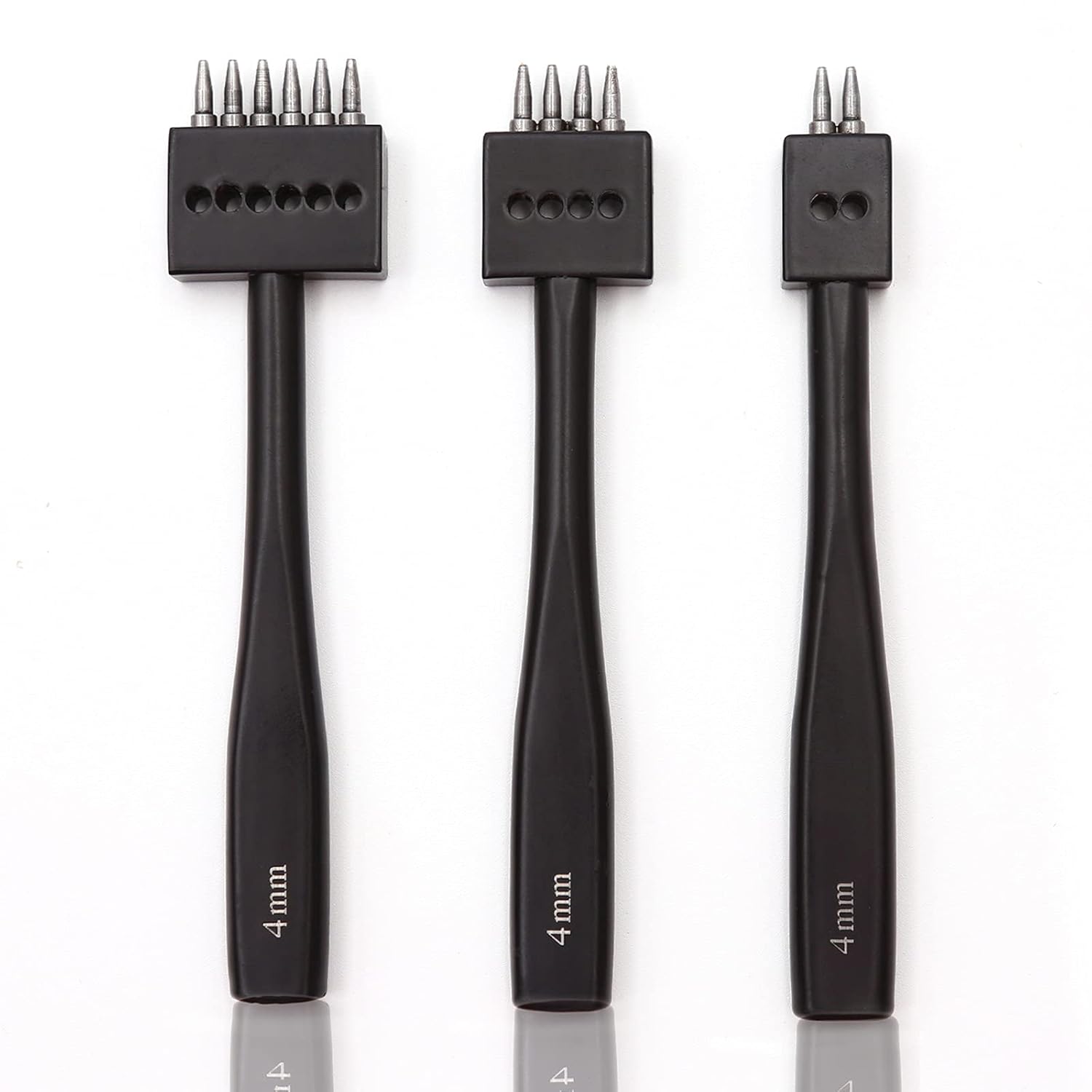 N/C Leather Craft Tool Hole Punches 4MM 2/4/6 Prong Row Hole Puncher Tool for Belts Watch Bands of Suture Leather Working DIY.(Black)