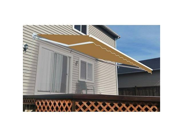 Aleko Retractable Patio Awning 13 x 10 ft Deck Sunshade Canopy Sand Color
