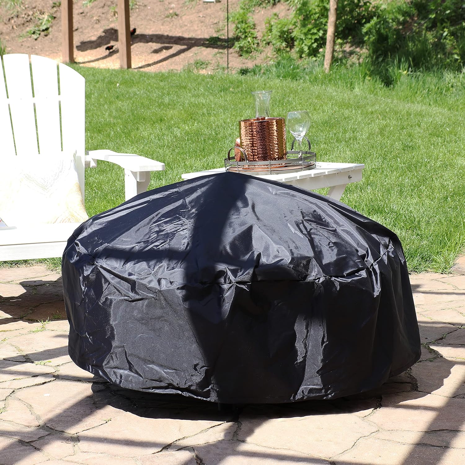Sunnydaze Round Outdoor Fire Pit Cover - Weather-Resistant Black Heavy Duty Vinyl PVC Round Fireplace Cover with Drawstring Closure - 48-Inch