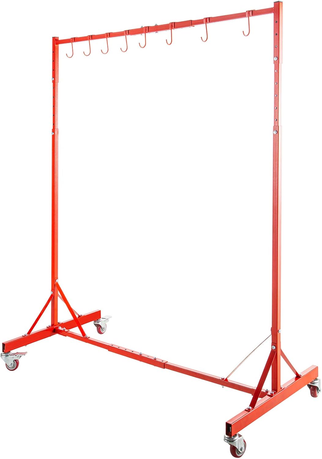 VEVOR Painting Rack 5ft-7ft Adjustable Height, Automotive Paint Stand 8 Hooks, Auto Body Stand for Hoods Doors, Painting Drying Rack w/ 4 Swiveling Wheels, Paint Rack Stand, Automotive Tools, White