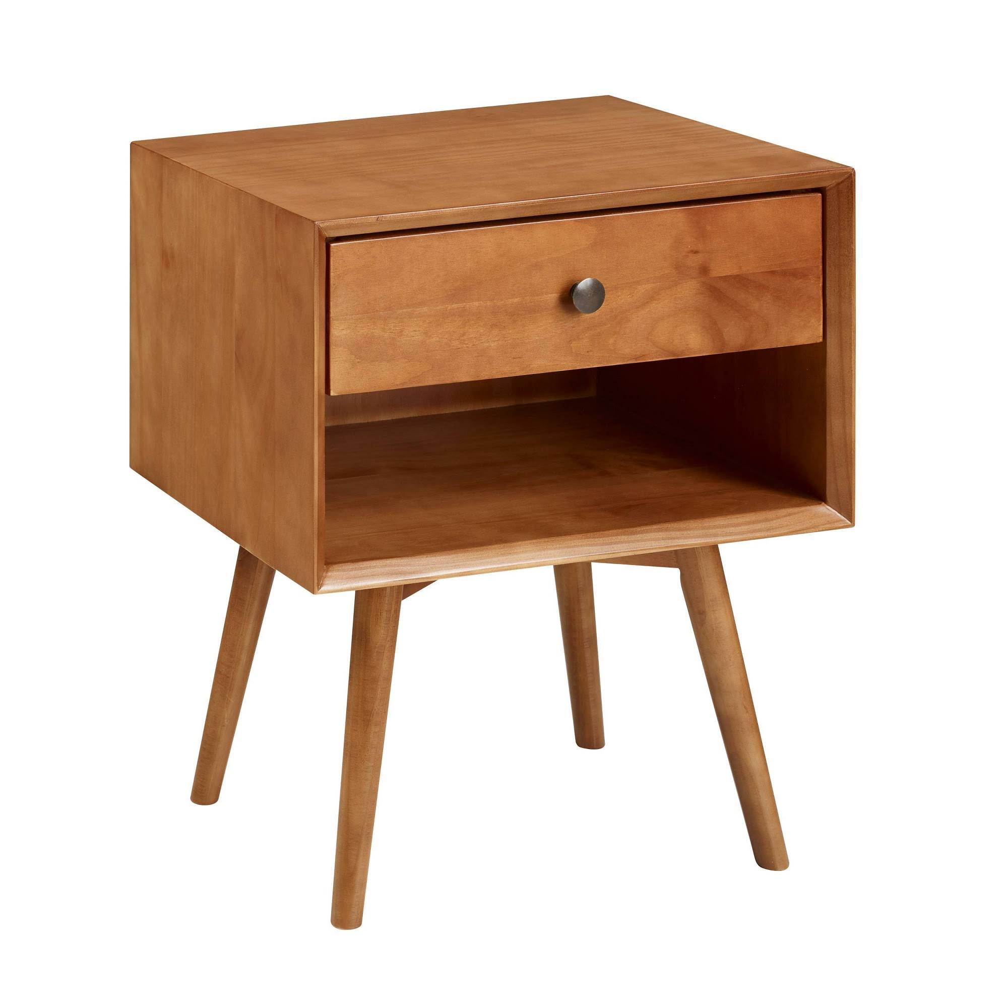 Greenberg Mid-Century Modern Multi Storage Solid Wood Nightstand Caramel - Saracina Home