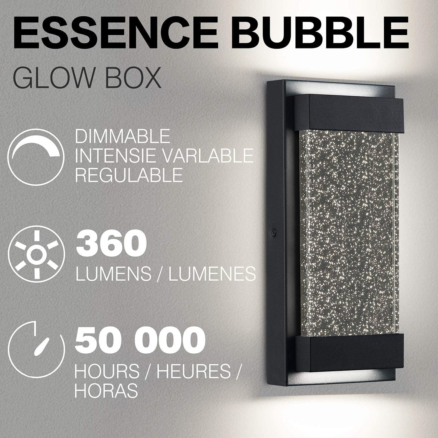 Bubble Sconce,LED Wall Mount Light,Modern Outdoor Indoor Wall Light Fixture in Matte Black Finish with Essence Bubble Glass,Rectangular Crystal Lantern,DC 22W 4000K Natural Light