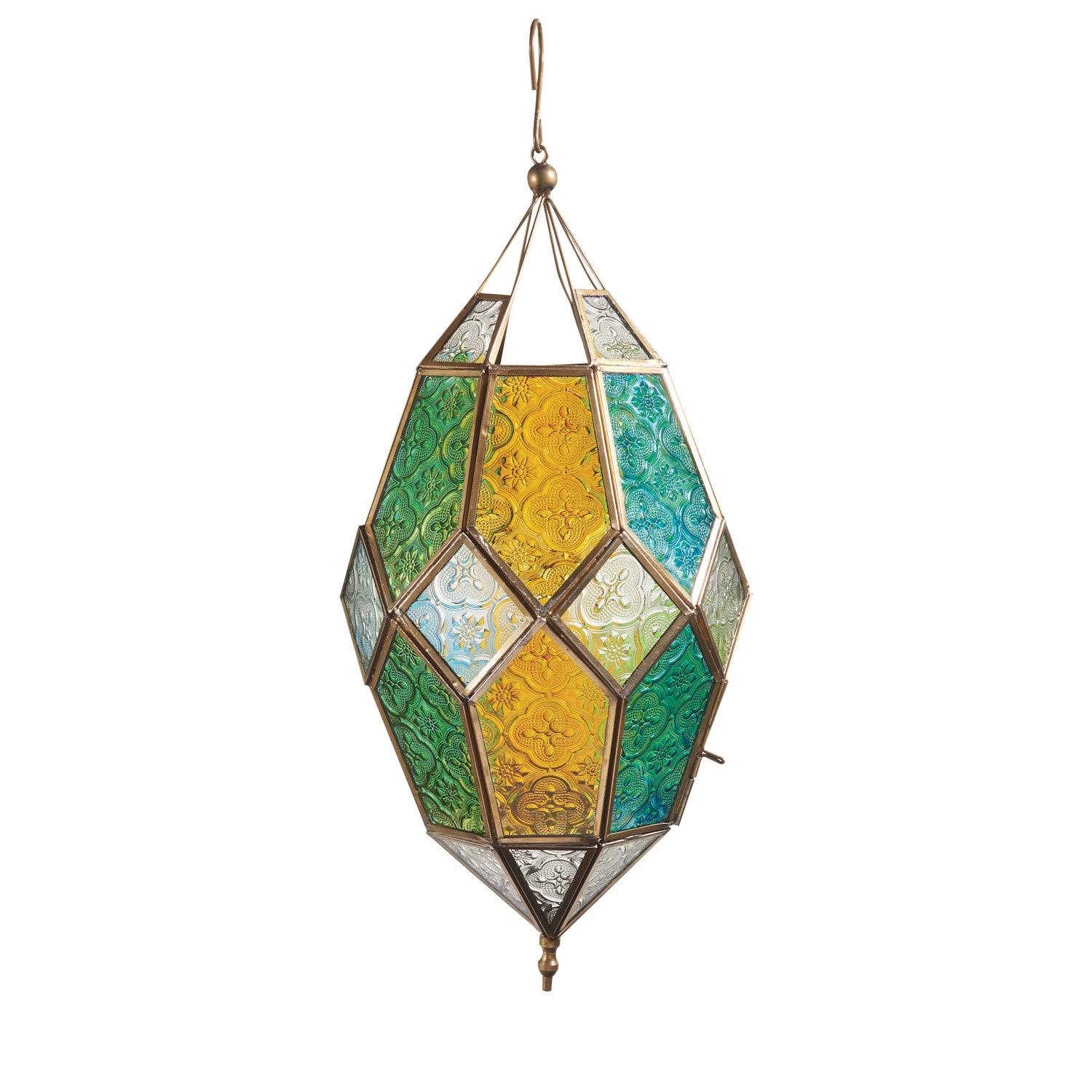Art u0026 Artifact Moroccan Tea Light Candle Lantern - Hanging Jewel Tone Embossed Glass Panel Candle Holder - Medium