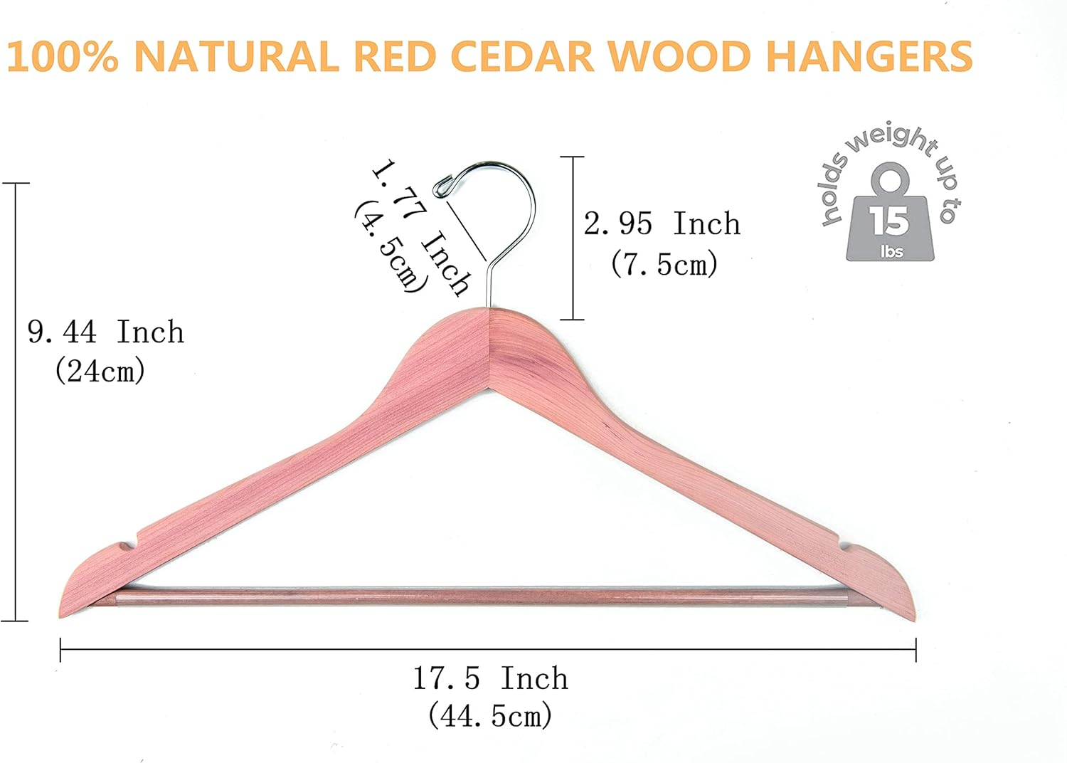 Amber Home American Red Cedar Hangers 30 Pack, Smooth Finish Wood Coat Hangers for Suit Shirt, Aromatic Cedar Clothes Hangers with Swivel Hook & Notches for Dress, Jacket, Pants (Cedar,30)