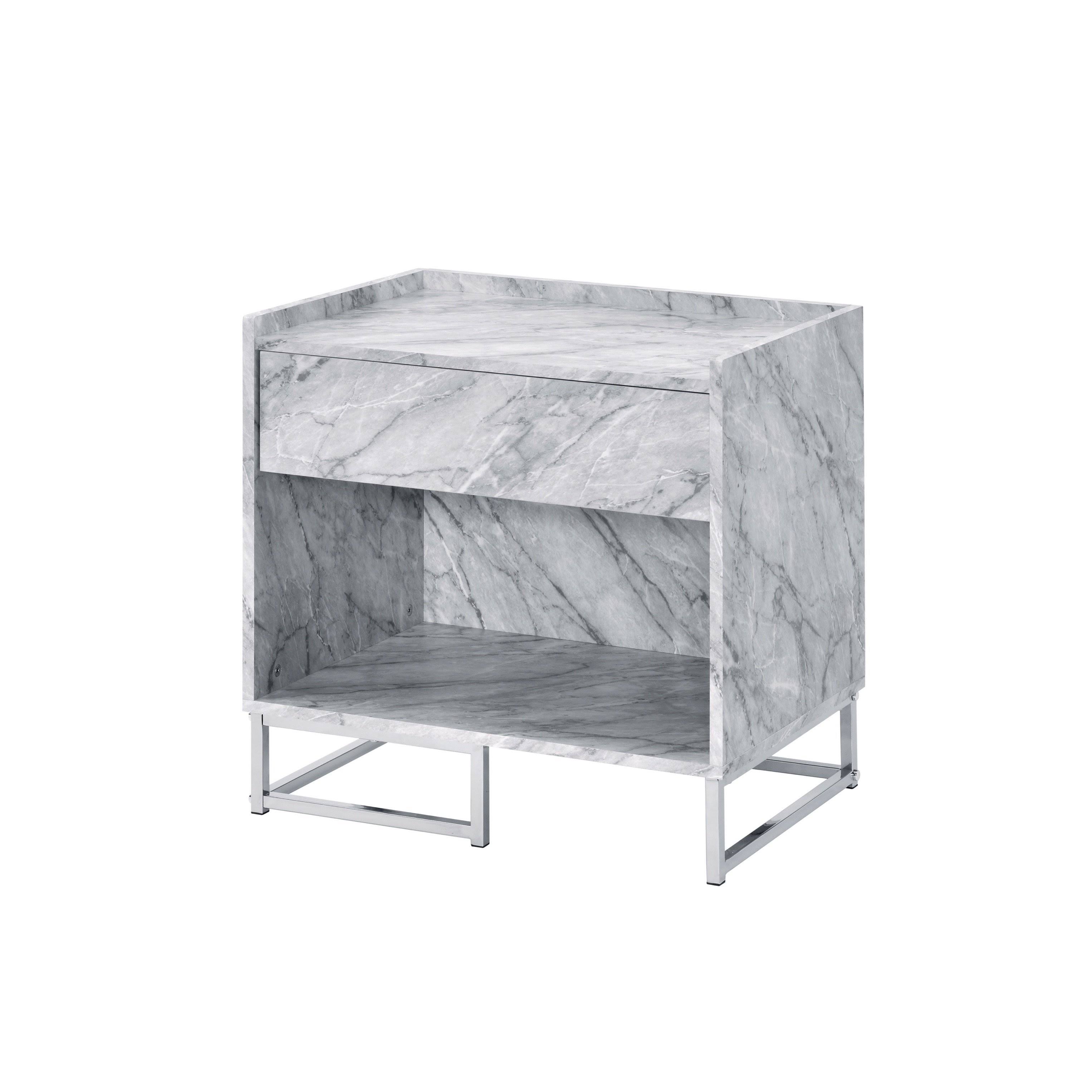 Acme Furniture Azrael Accent Table, White Printed Faux Marble u0026 Chrome