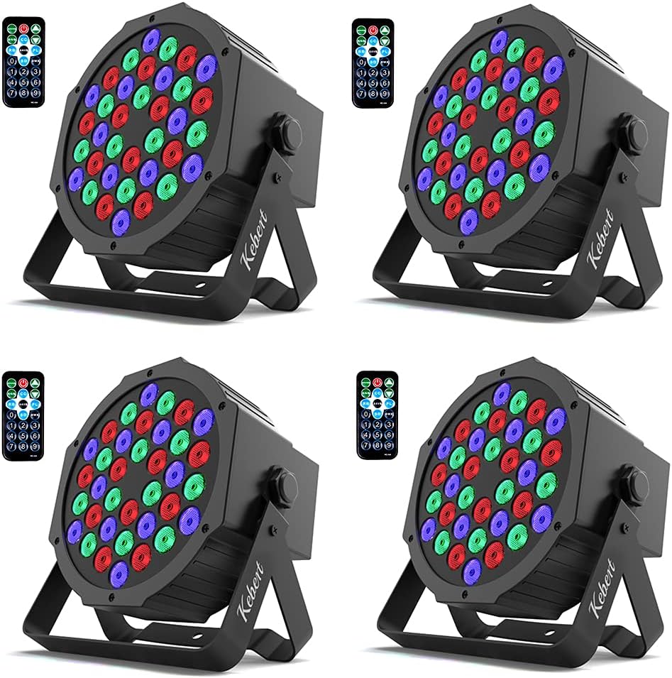 DJ Lights, Kebert 36 Led Par Lights， DJ Stage Lights with Remote Control and DMX, 1W RGB Sound Activated Stage Lights, 9 Modes Par Led flood lights for Wedding Bar Party DJ Show -4 Pack