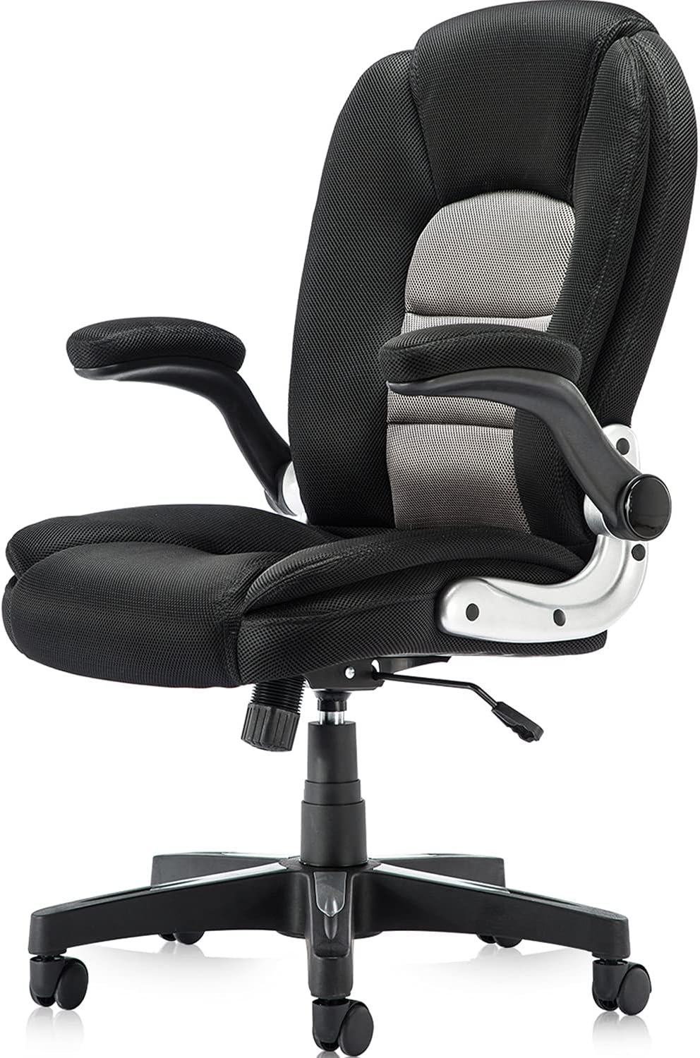 SP PU Office Chair Adjustable Tilt Angle and Flip-up Arms Executive Computer Desk Chair, Thick Padding for Comfort and Ergonomic Design for Lumbar Support (Black&Gray)