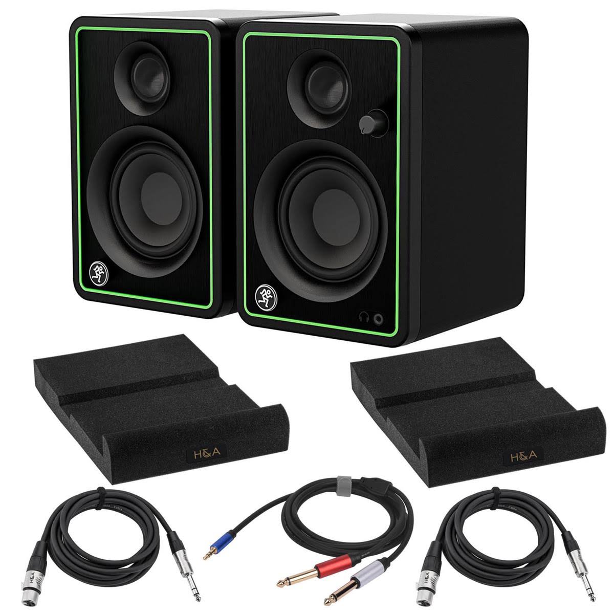 Mackie CR3-X 3x22 Creative Reference Multimedia Monitors, Pair Bundle with 2 Pack Isolation Pad, 2 Pack 1/4x22 TRS M to XLR F Ca