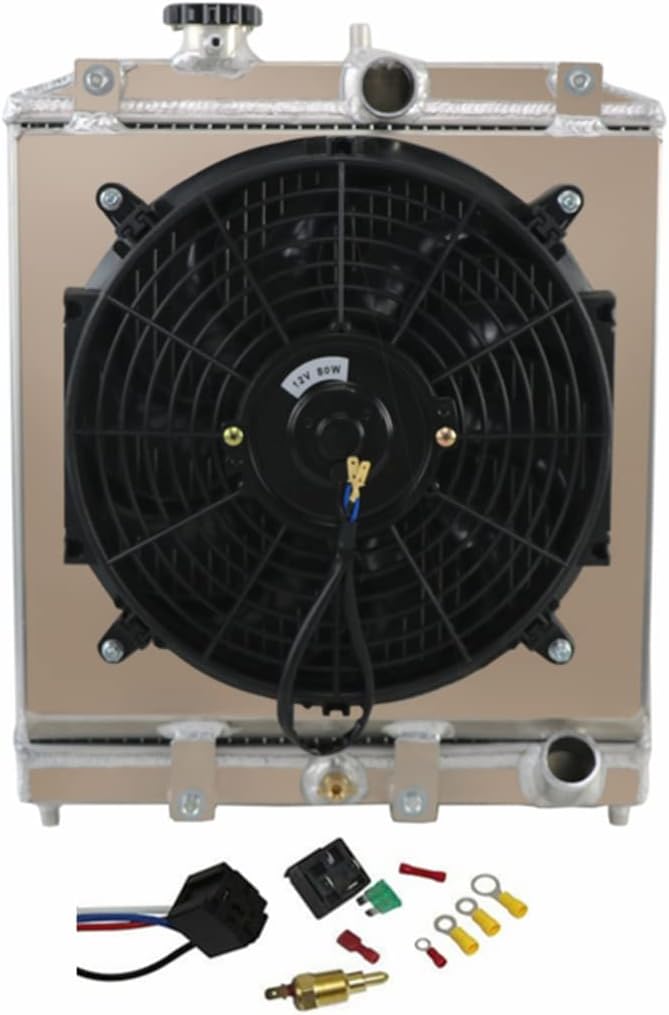 Kamashaa Motor Radiator Compatible for 92-00 Honda Civic, 93-97 Civic del Sol 丨94-01 Acura Integra - 2 Row Full Aluminum Radiator & Fan Shroud & Thermostat Relay Kit