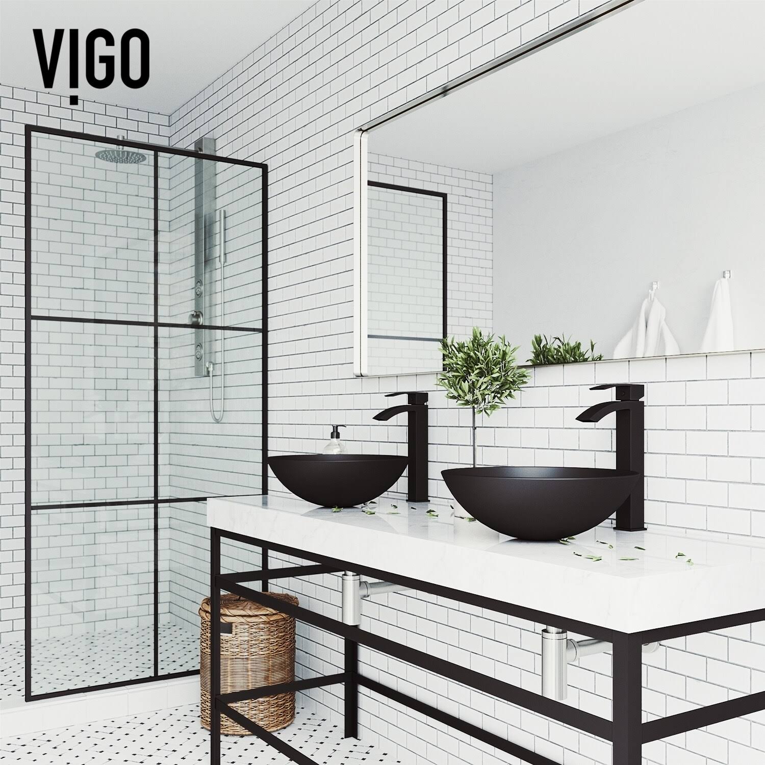 Cavalli Glass Round Vessel Bathroom Sink Set with Duris Faucet in Matte Black, Vigo VGT1435