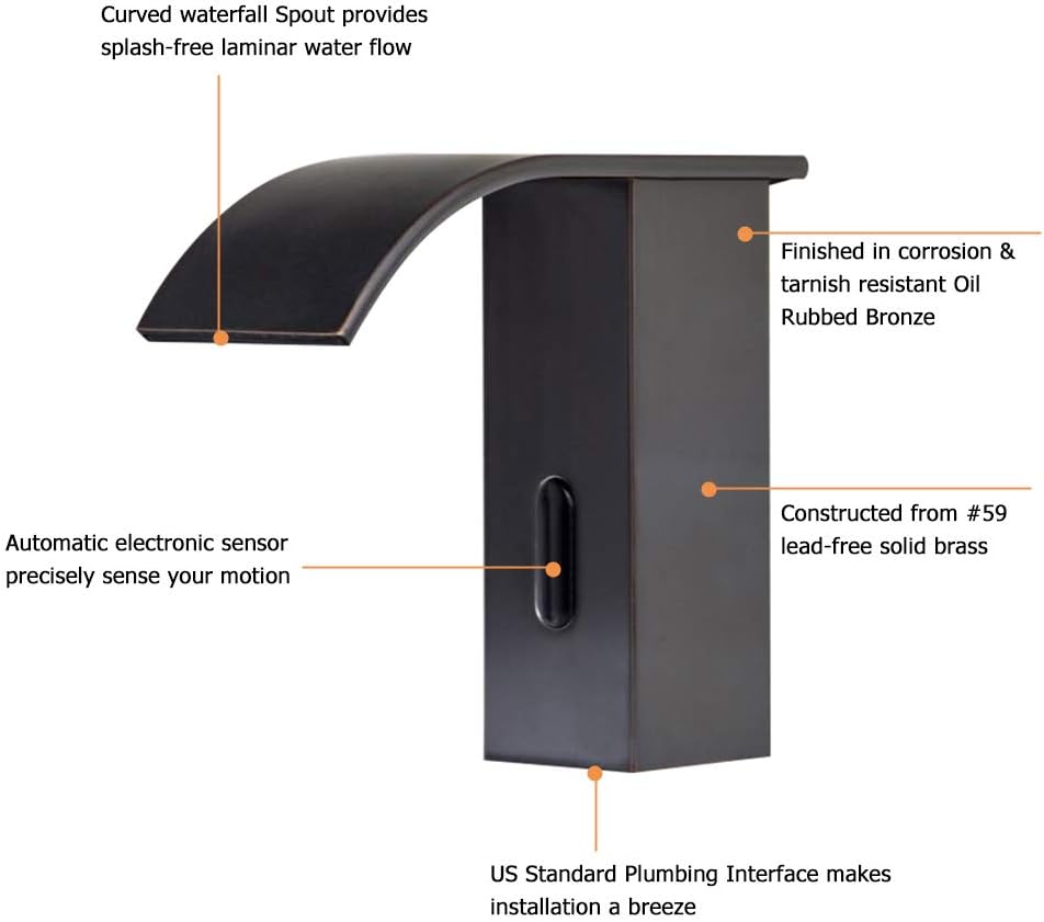 BULUXE Waterfall Touchless Bathroom Sink Faucets with Automatic Electronic Sensor, Hot & Cold Bathroom Tap Vanity Faucet Antique Black