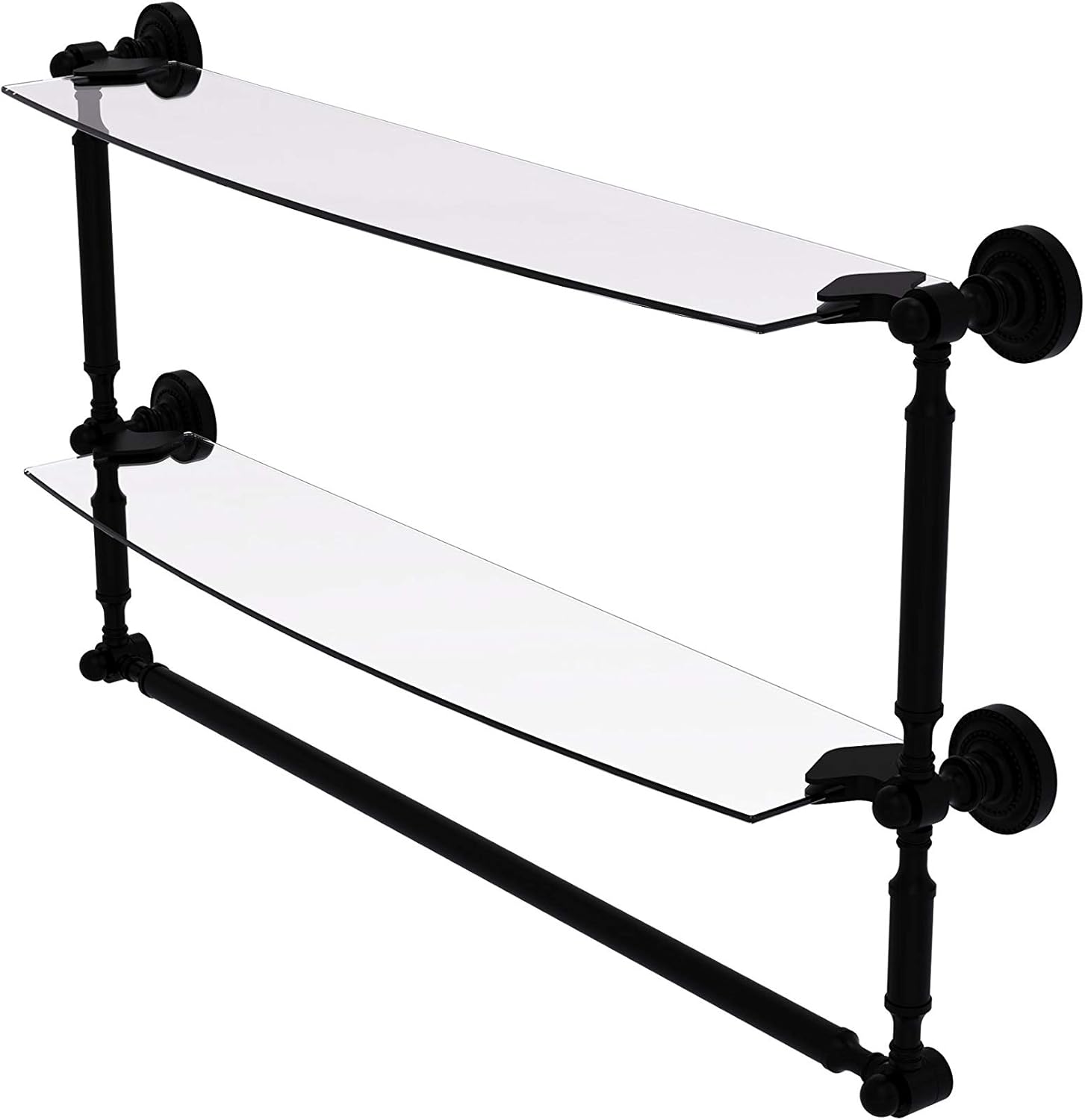 Allied Brass DT-34TB/24 Dottingham Collection 24 Inch Two Tiered Integrated Towel Bar Glass Shelf, Matte Black