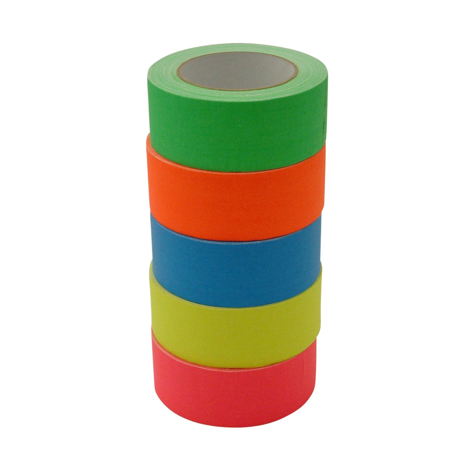 JVCC Gaff-Color-Pack Gaffers Tape Multi-Pack: 2 in x 75 ft. 5 Rolls/Pack (Fluorescent Blue, fl. Green, fl. Orange, fl. Pink, fl.