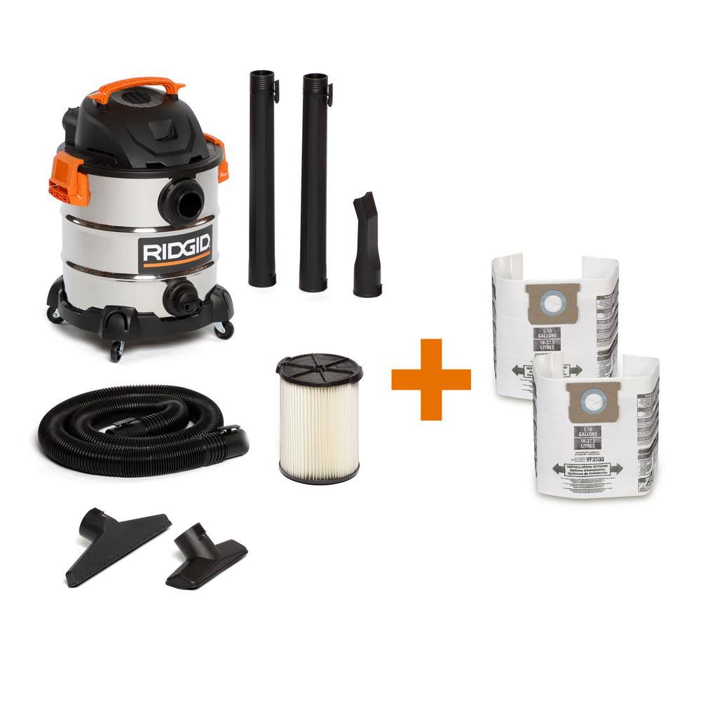 Ridgid 10 gal. 6.0 Peak HP Stainless Wet Dry VAC with Bonus Dust Bags