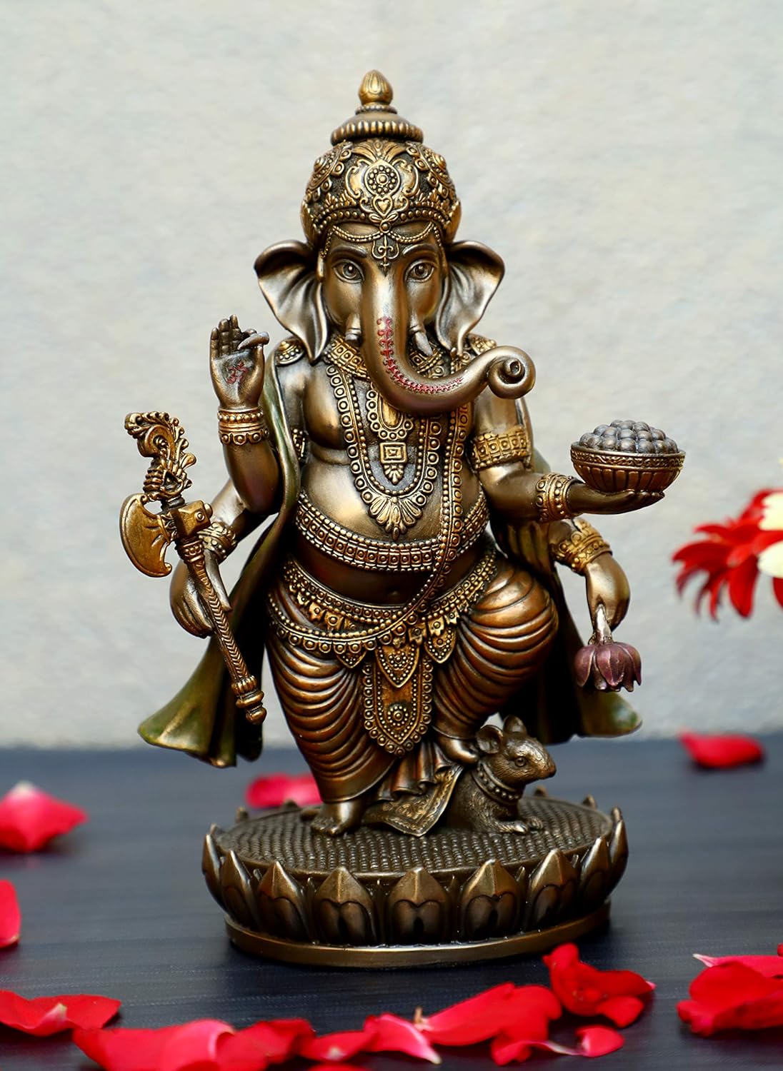 Vintage India Lord Ganesha Standing Statue Gift Home Decor Hindu God Obstacle Remover 8 Inches