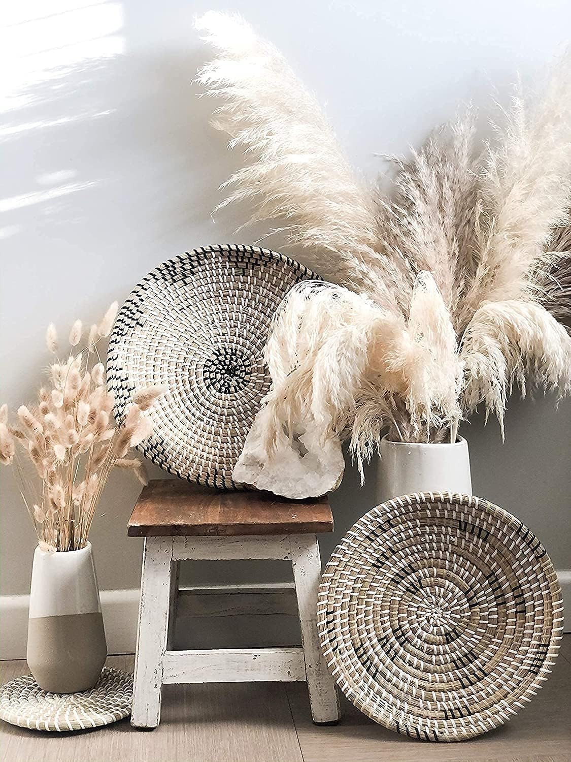 TheNamiCollection Woven Wall Basket Set - Five Hanging Seagrass Baskets | Decorative, Boho Styled Baskets Perfect For Trendy, All Natural Home Decor | Handmade, Round, Woven, Hanging Wall Basket Decor Pack of 2