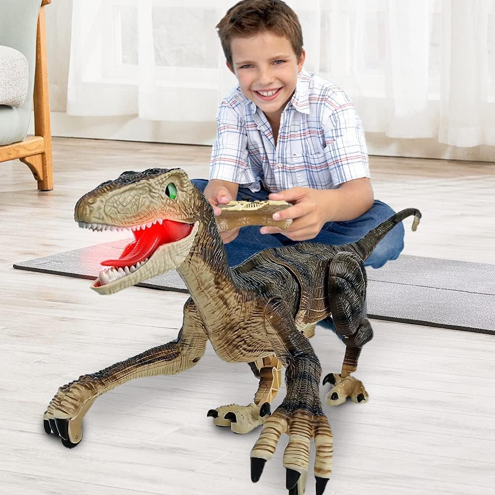 Remote Control Dinosaur Toys for Kids 2.4Ghz RC Dinosaur Robot Toys with Verisimilitude Sound(Yellow) Pack of 2