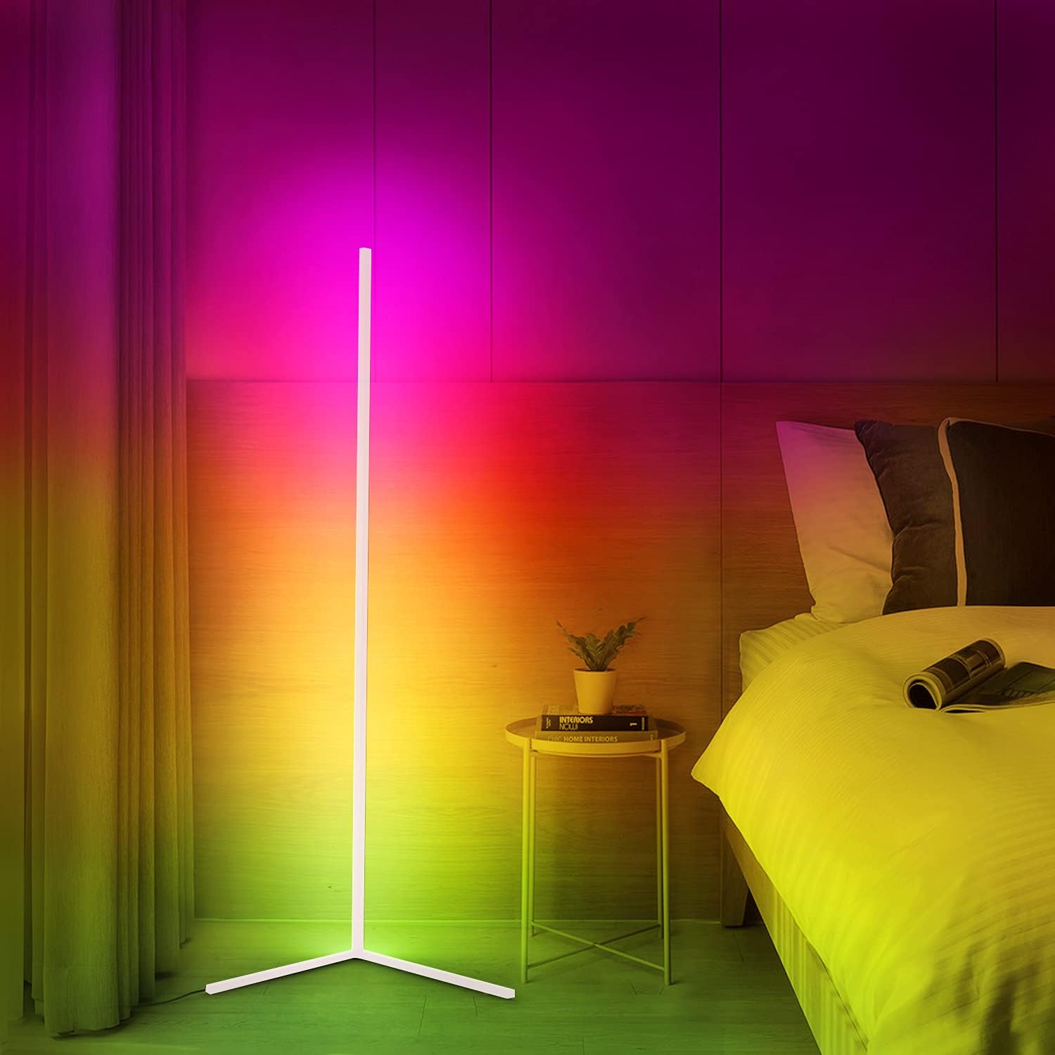 DENGALA RGB Corner Floor Lamp - Random Effects & Solid Color - Touch-Sensitive Remote - Dimmable LED Colorful Corner Light for Gaming Room, Living Room, 20W - Black