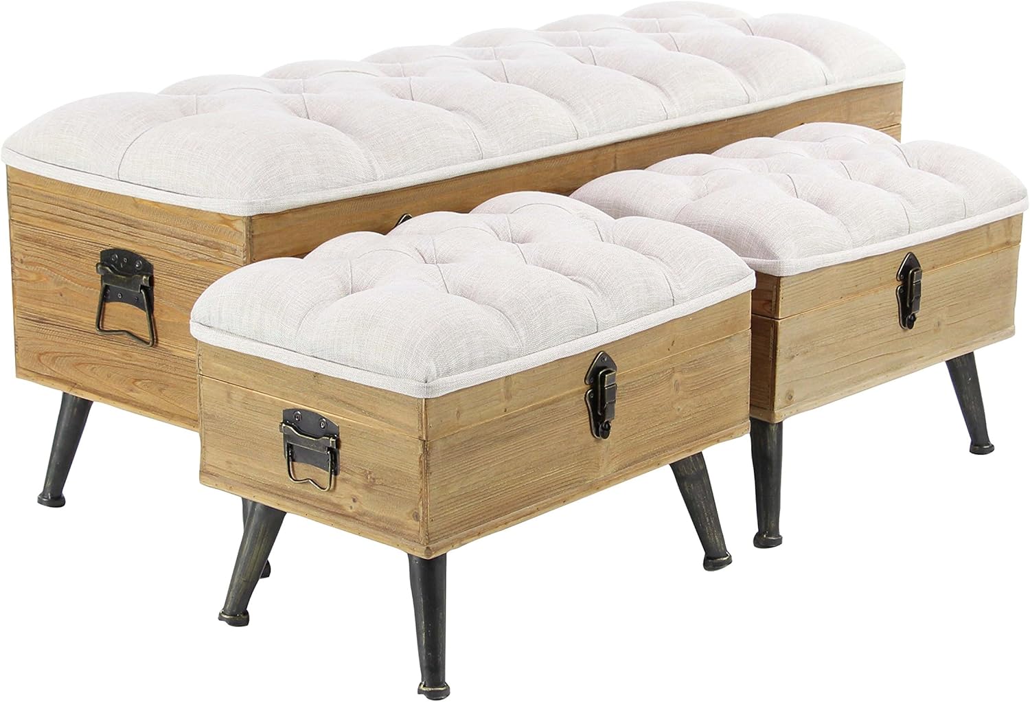 Deco 79 Wood Leather Bench, 17 by 17 by 17-Inch, Black, Set of 3