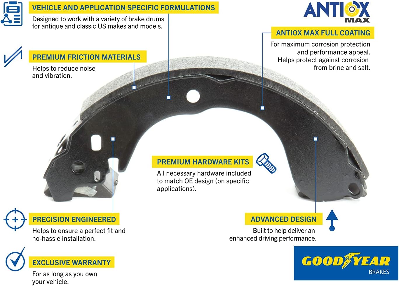 Premium Front Brake Shoes for 1950-52 Hudson Pacemaker 1952-54 Wasp Goodyear S55