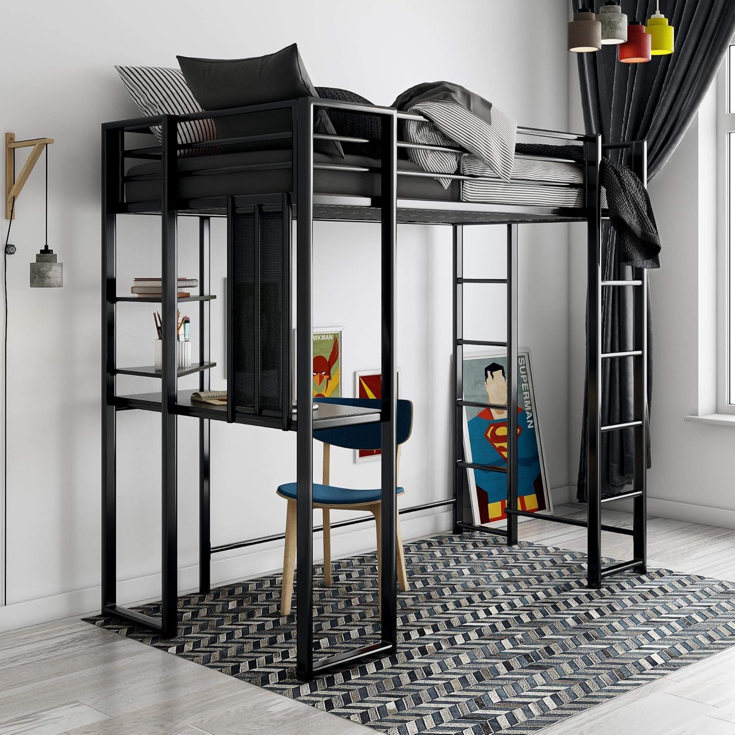 DHP Abode Metal Frame With Desk And Ladder, Full, Black 1 Loft Bed, Twin