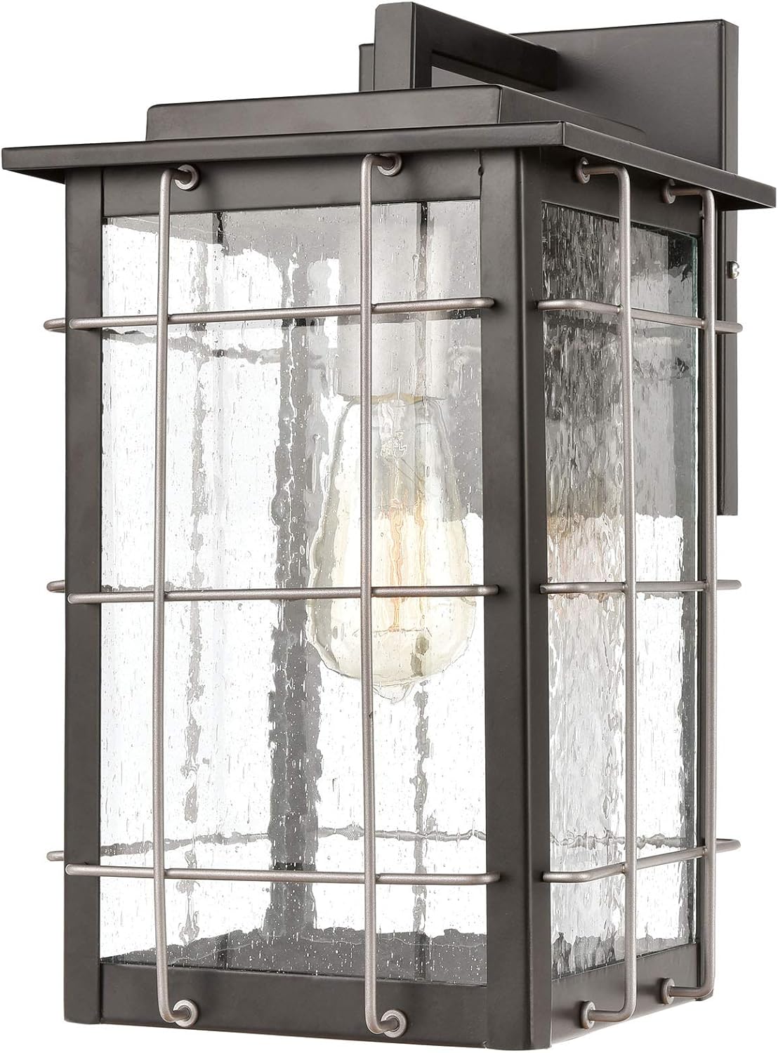 Elk Lighting 46711/1 Brewster 1-Light Seedy Glass Sconce, Matte Black, Weathered Zinc