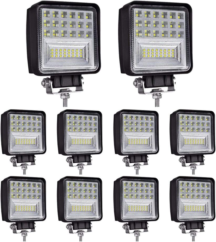 LED Light Pods, 4inch 126W Square LED Work Light, Spot & Flood Light Off Road Light, Led Fog Light Truck Light Driving Light Boat Light for Truck Pickup Jeep SUV ATV UTV Waterproof (10 Pack) Pack of 2