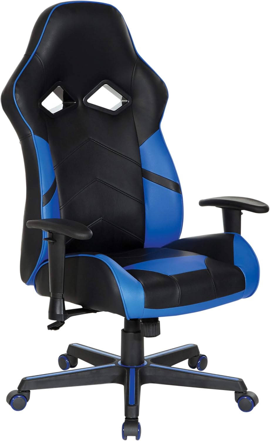OSP Home Furnishings Vapor Ergonomic Adjustable High Back Gaming Chair, Black Faux Leather with Blue Accents