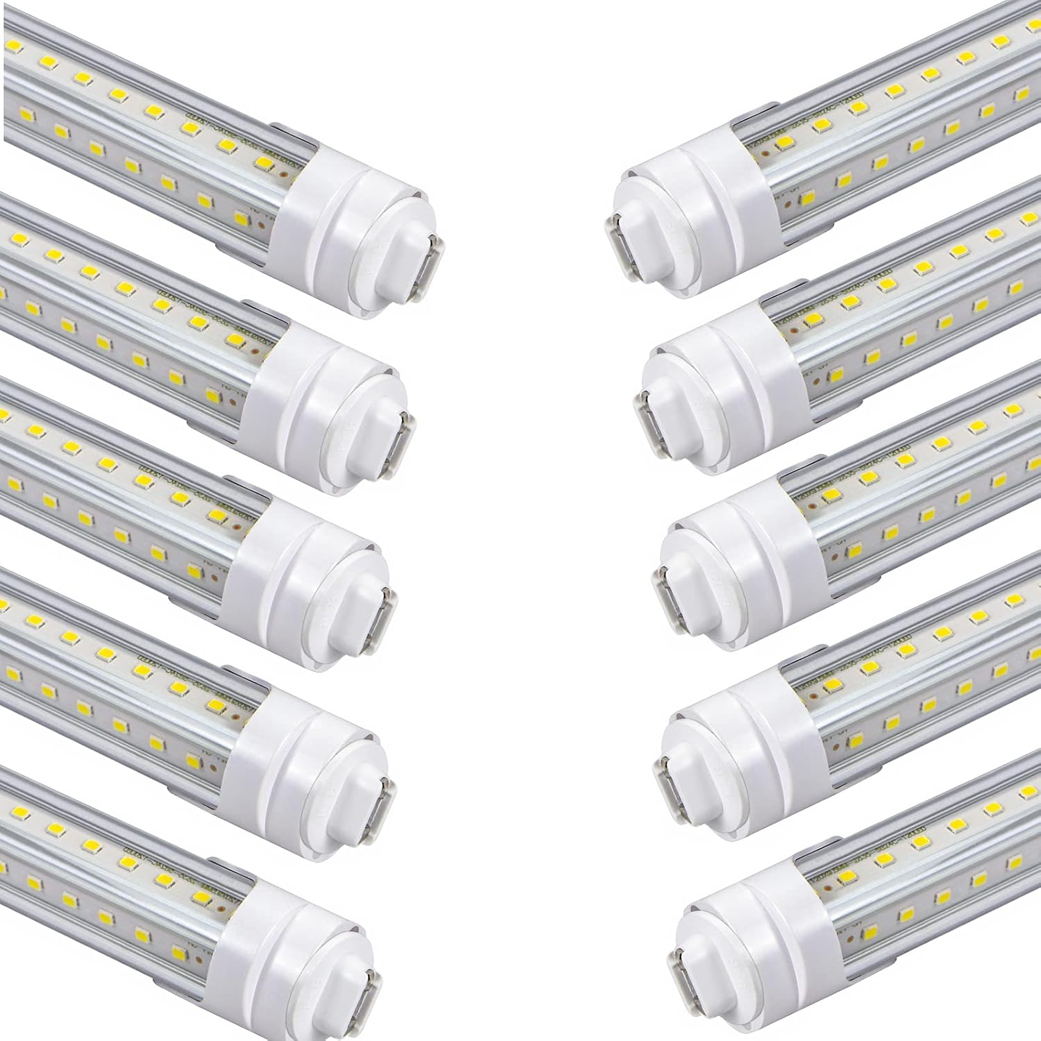 GOCuces T8 LED Tube Lights R17d 45W 57.8in to Replace 75W F60T12 White HO Fluorescent Bulb Lamp,Dual-End Powered,Ballast by Pass,V-Shape Clear Cover,110V 120V Warehouse Fixture Lighting,10-Pack