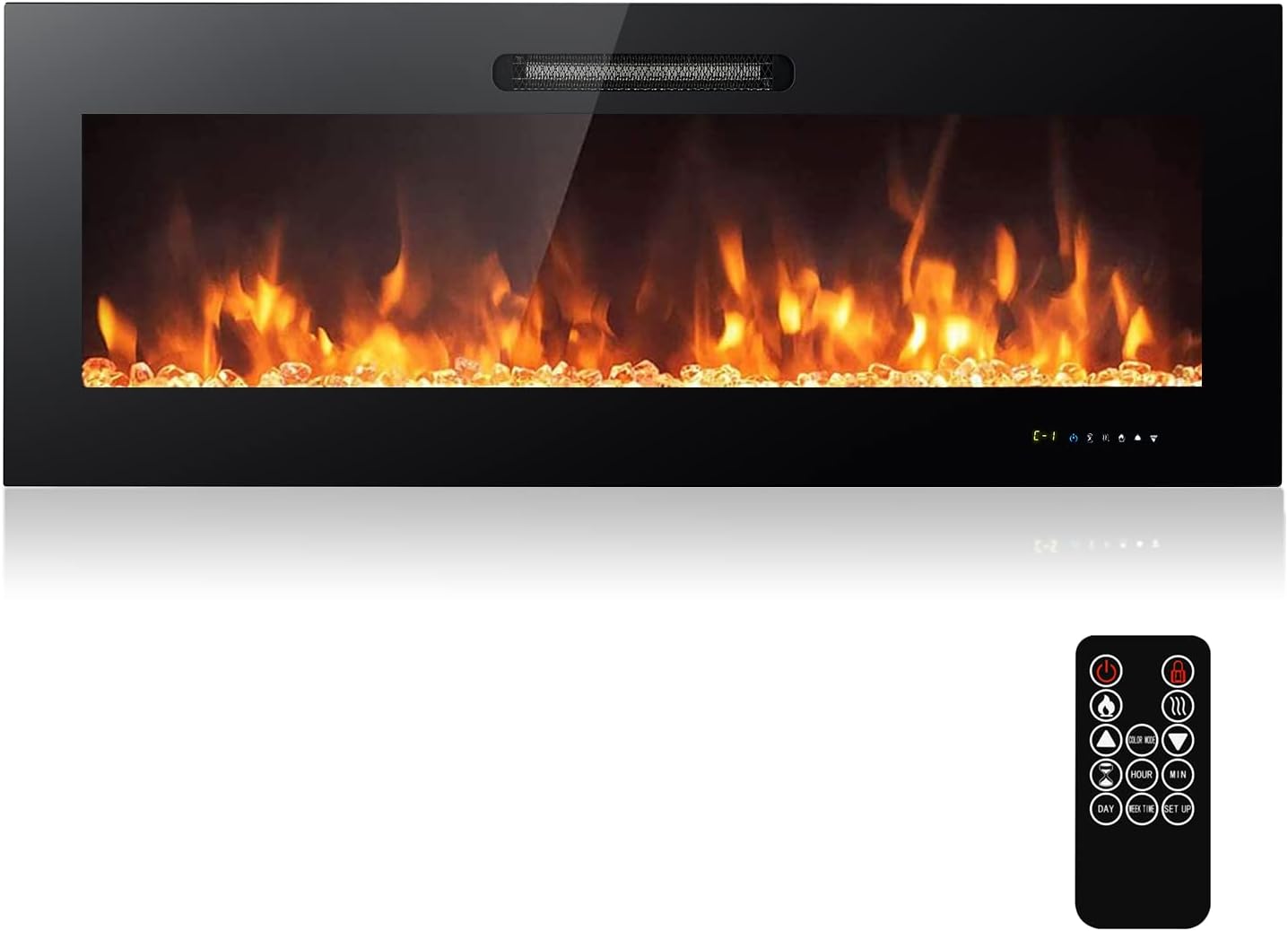 HAILANG Electric Fireplace 50 inch Recessed and Wall Mounted with Lock , Remote Control, Timer, Adjustable Multicolor Flame Color ,Touch Screen,750w-1500w