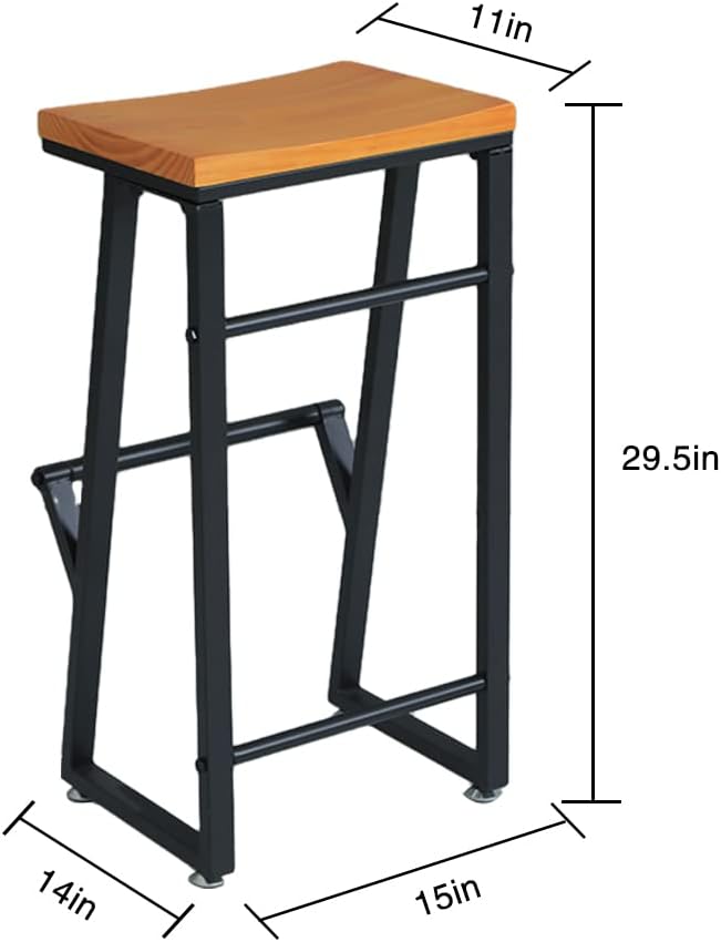 Saddle Seat Bar Stools Set of 2, Black Counter Height Bar Industrial Vintage Metal Wood Stool, for Kitchen Counter Dining, Cafe 29.5