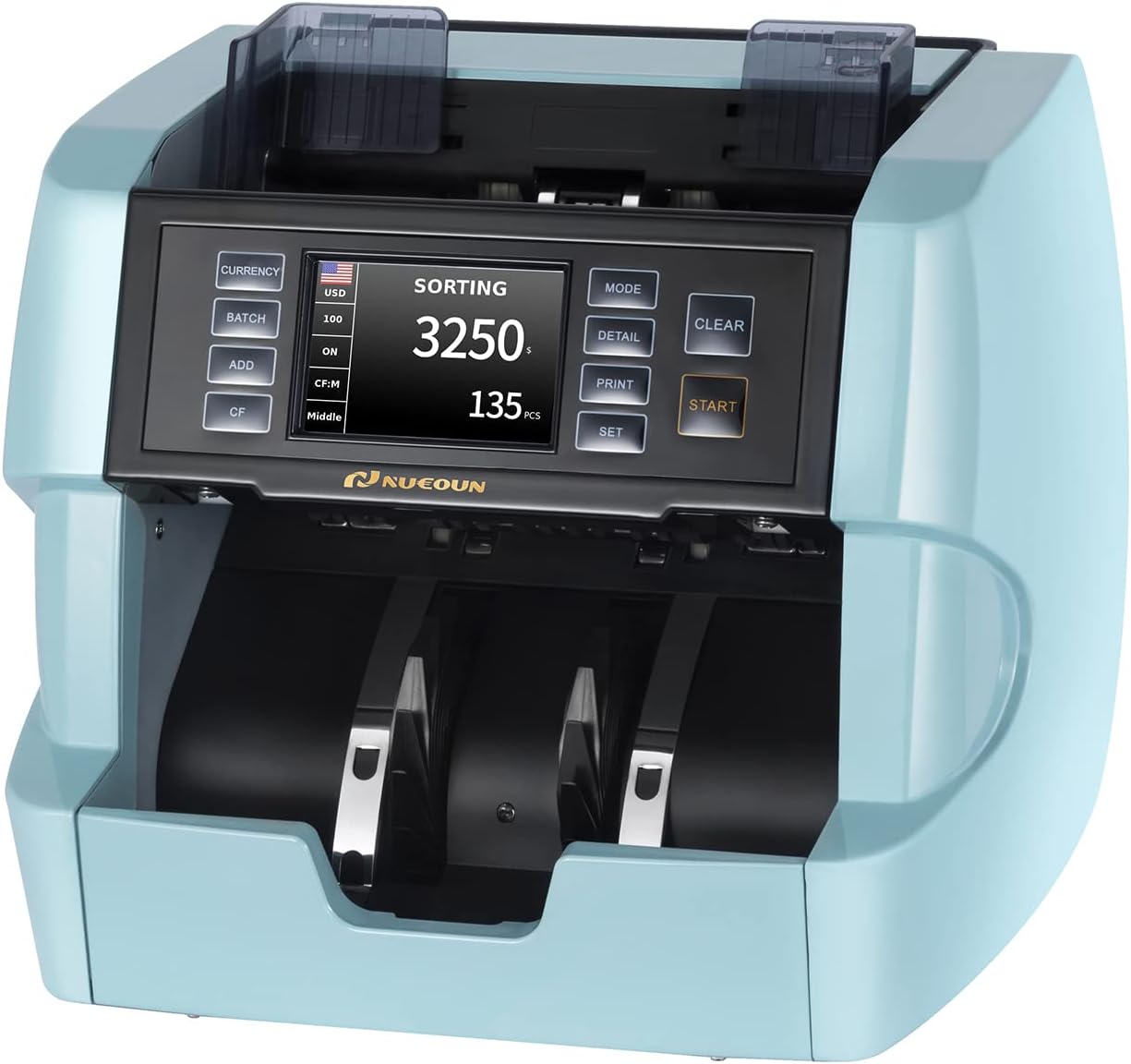 NUCOUN VC-7B Blue Prime Level Bank Grade Money Counter Machine Mixed Denomination Value Counting Serial Number 32 Currency Enabled 2CIS/UV/IR/MG/MT Counterfeit Detection Bill Value Counter