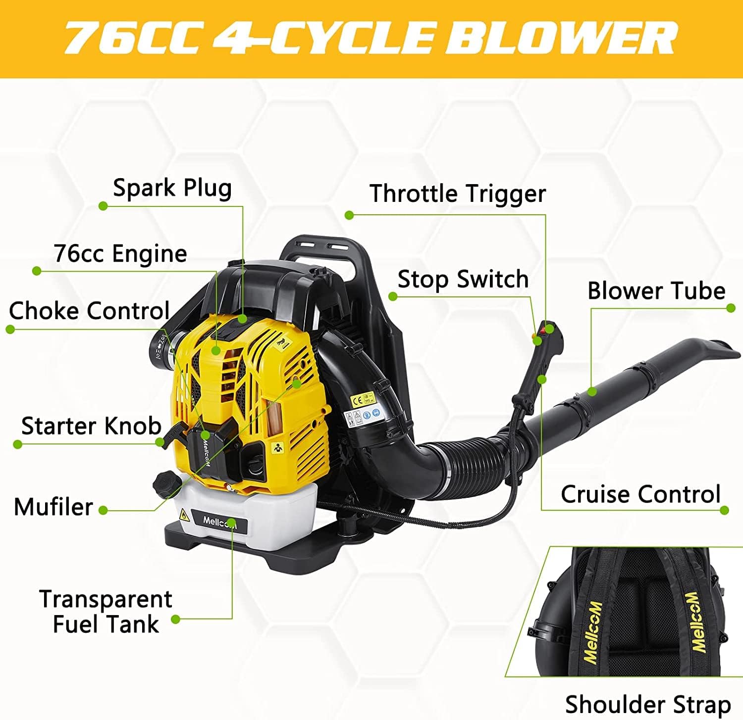 DNYKER 750 CFM Backpack Leaf Blower, Cordless Handheld Leaf Blower, 76cc 4-Cycle Gas Leaf Blower with Nozzle Extension for Lawn Care and Dust Removal