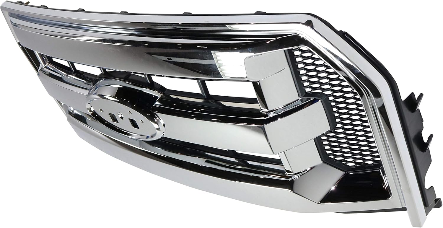 Evan-Fischer Grille Assembly Compatible with 2015-2017 Ford F-150 Chrome Shell/Textured Black Insert Three Bar Style with Nostrils XLT Model - CAPA